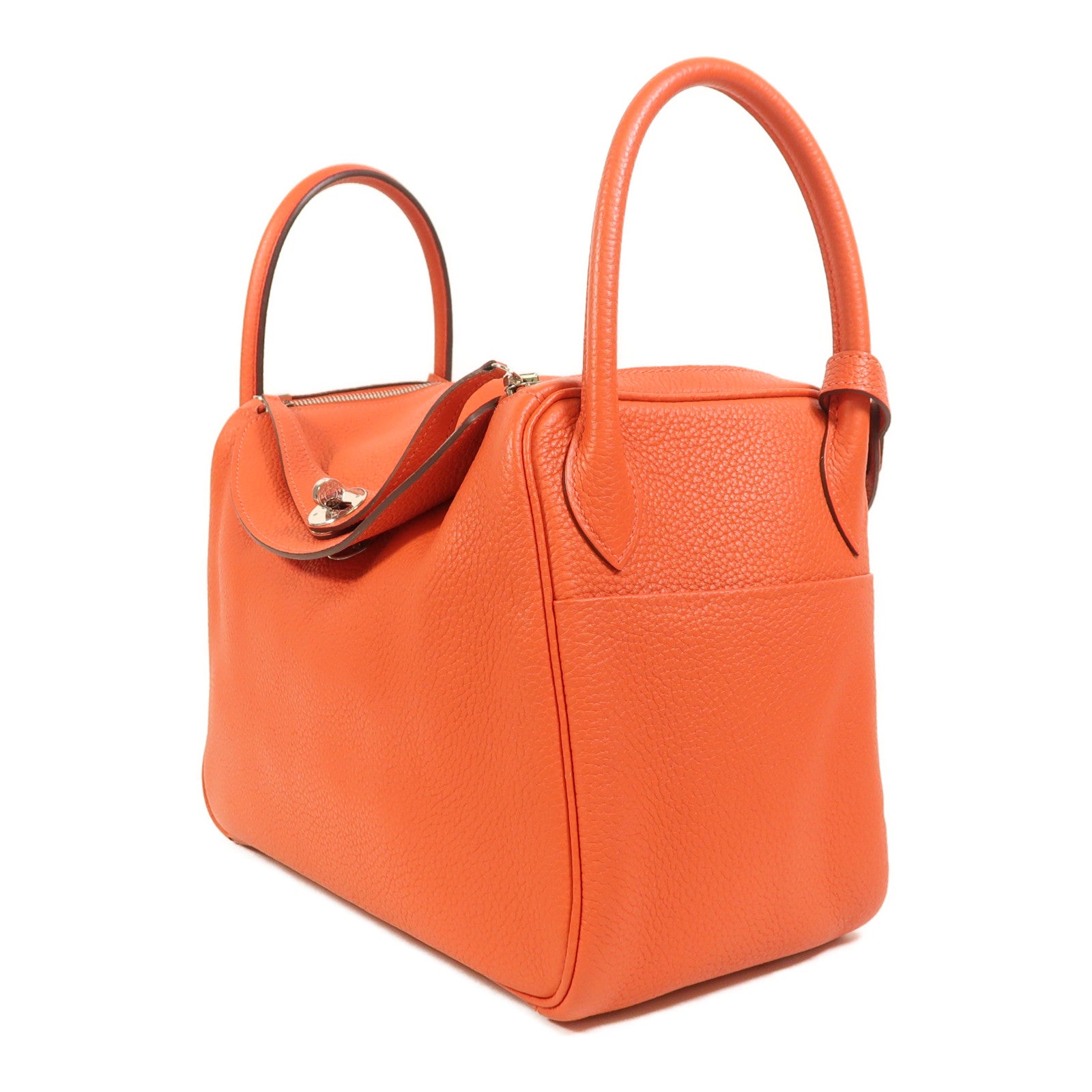 HERMES Clemence皮革Lindy 30銀扣手挽肩背兩用袋Rouge Pivoine