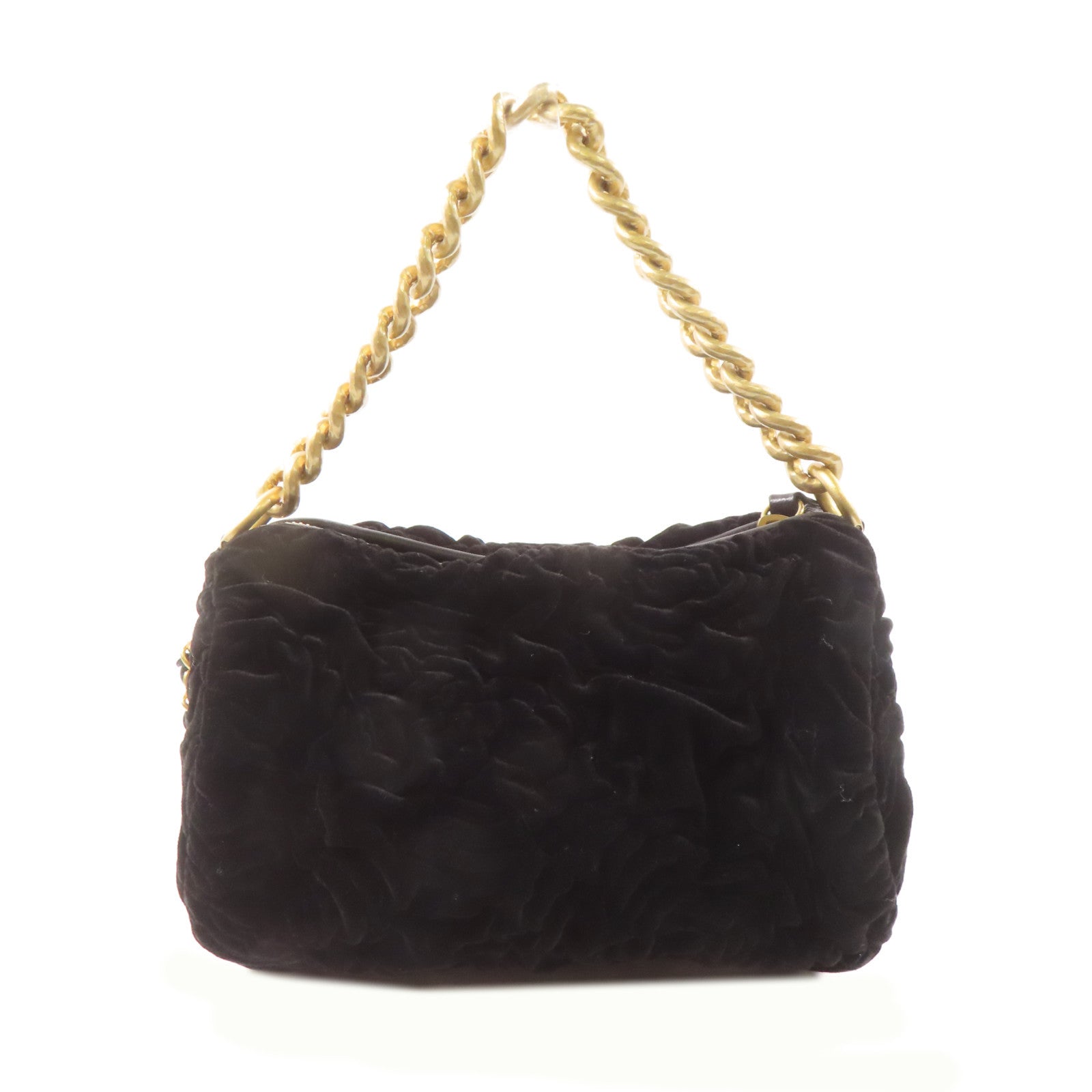CHANEL Velvet 2Way Shoulder Bag金扣鏈帶手挽肩背兩用袋黑色