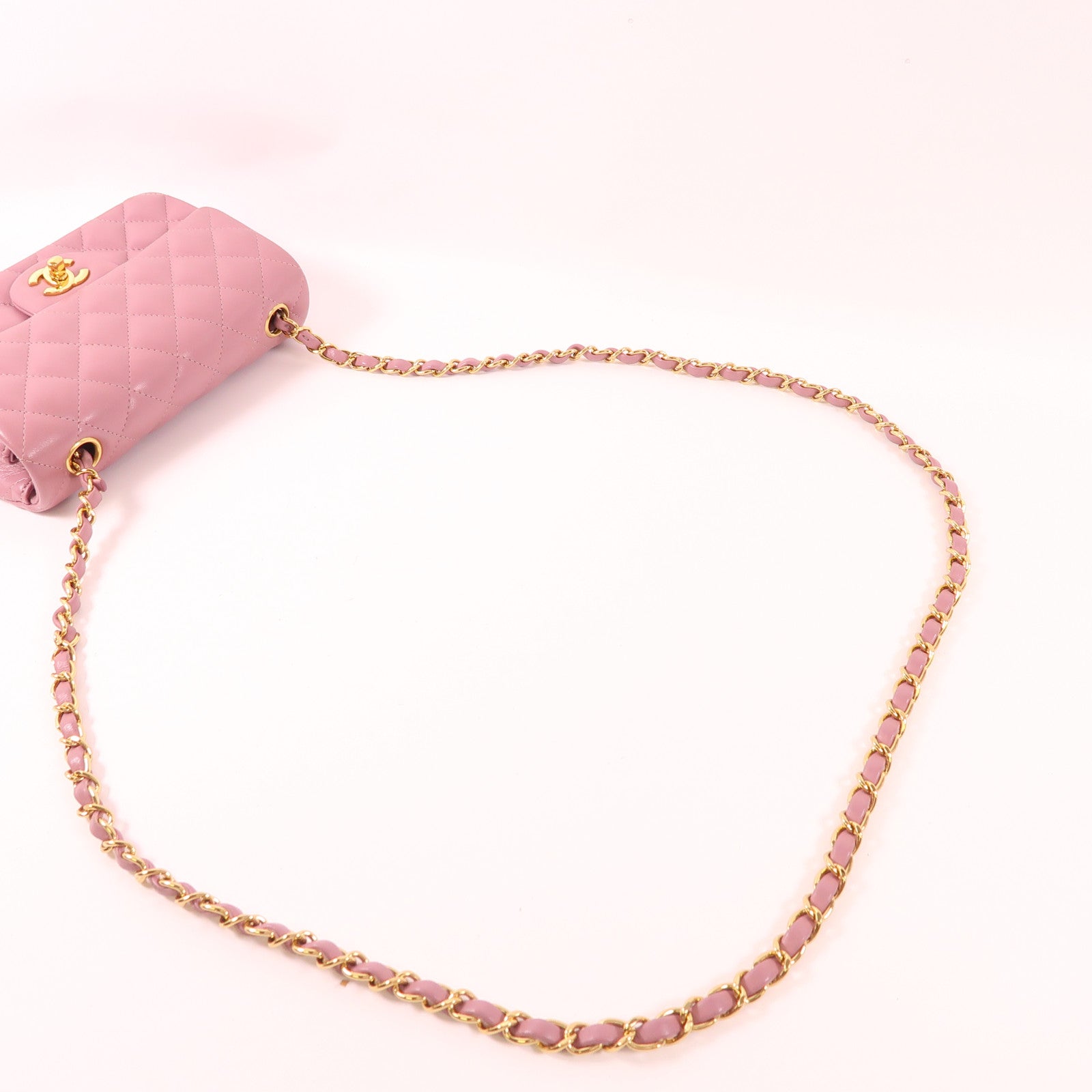 CHANEL 羊皮皮革Mini Classic金扣鏈帶肩背袋