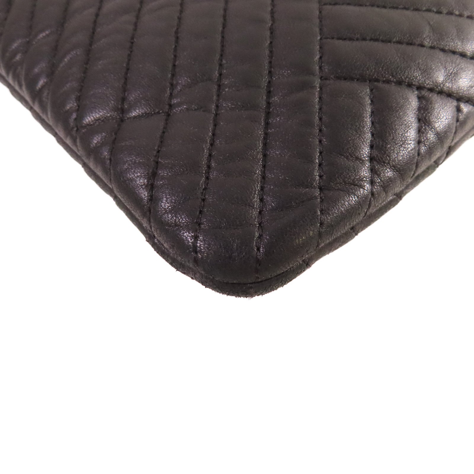 CHANEL 牛皮皮革Clutch銀扣手拿包黑色