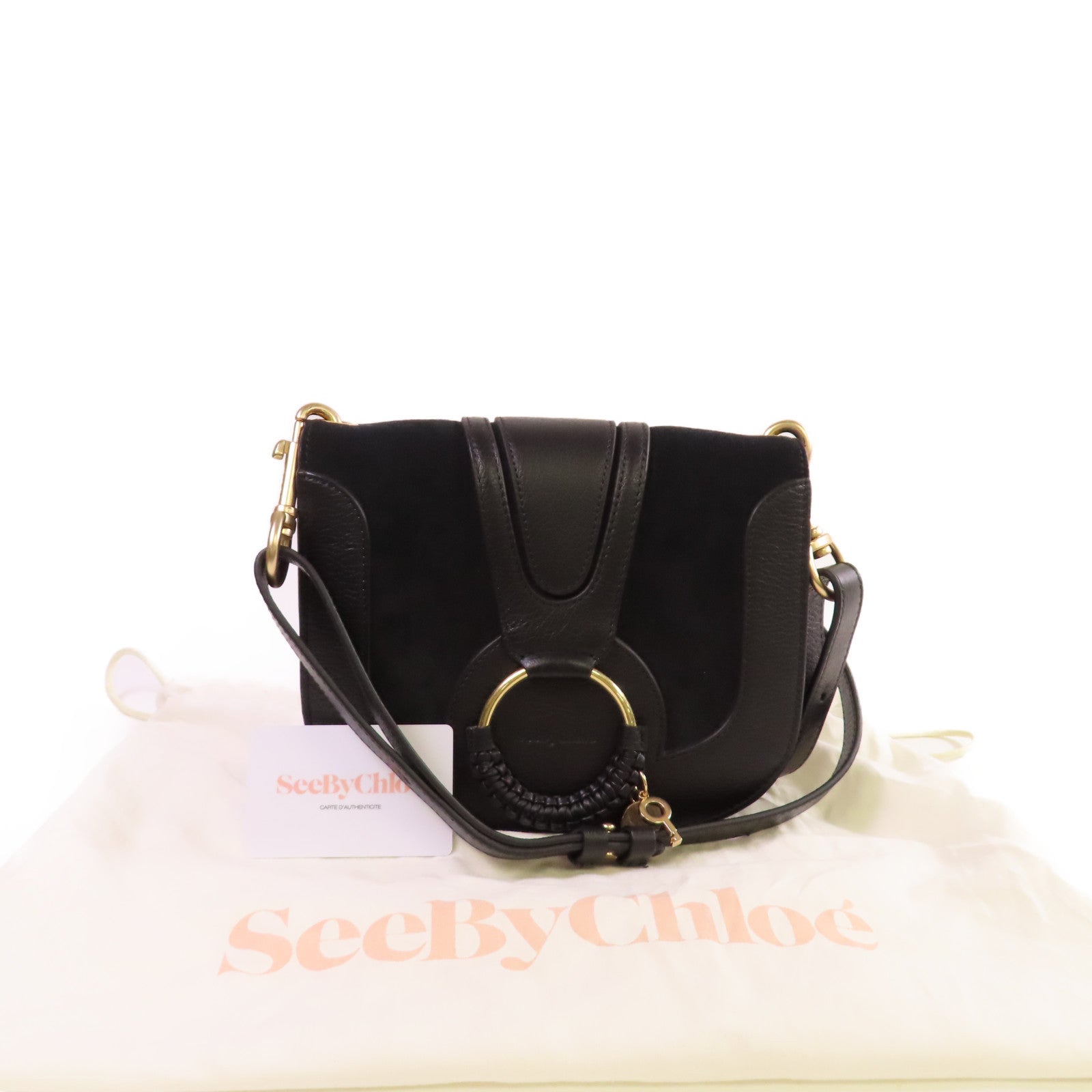 SEE BY CHLOE 麂皮皮革/牛皮皮革Hana Small Shoulder Bag金扣肩背袋黑色