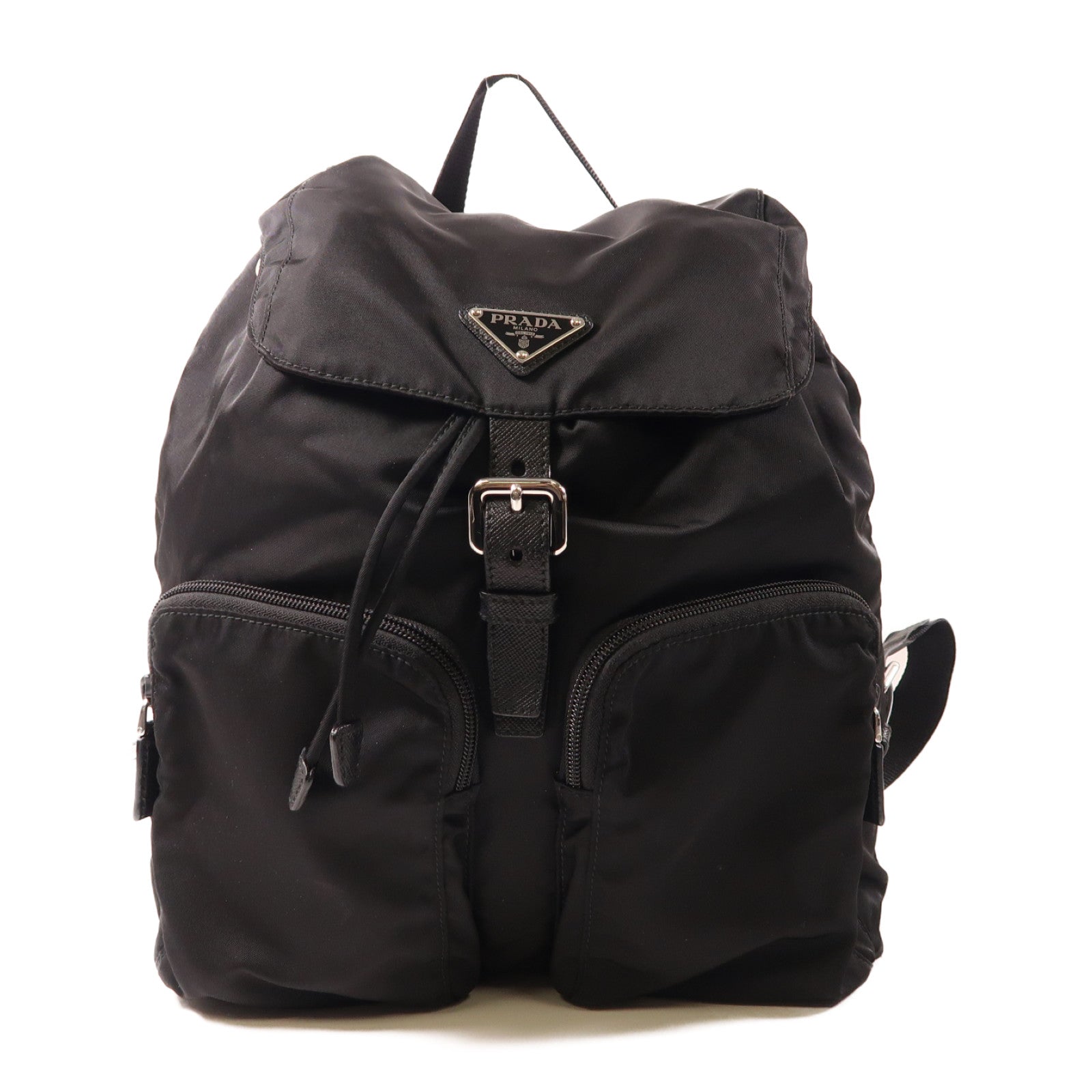 PRADA 尼龍Rucksack銀扣背包黑色