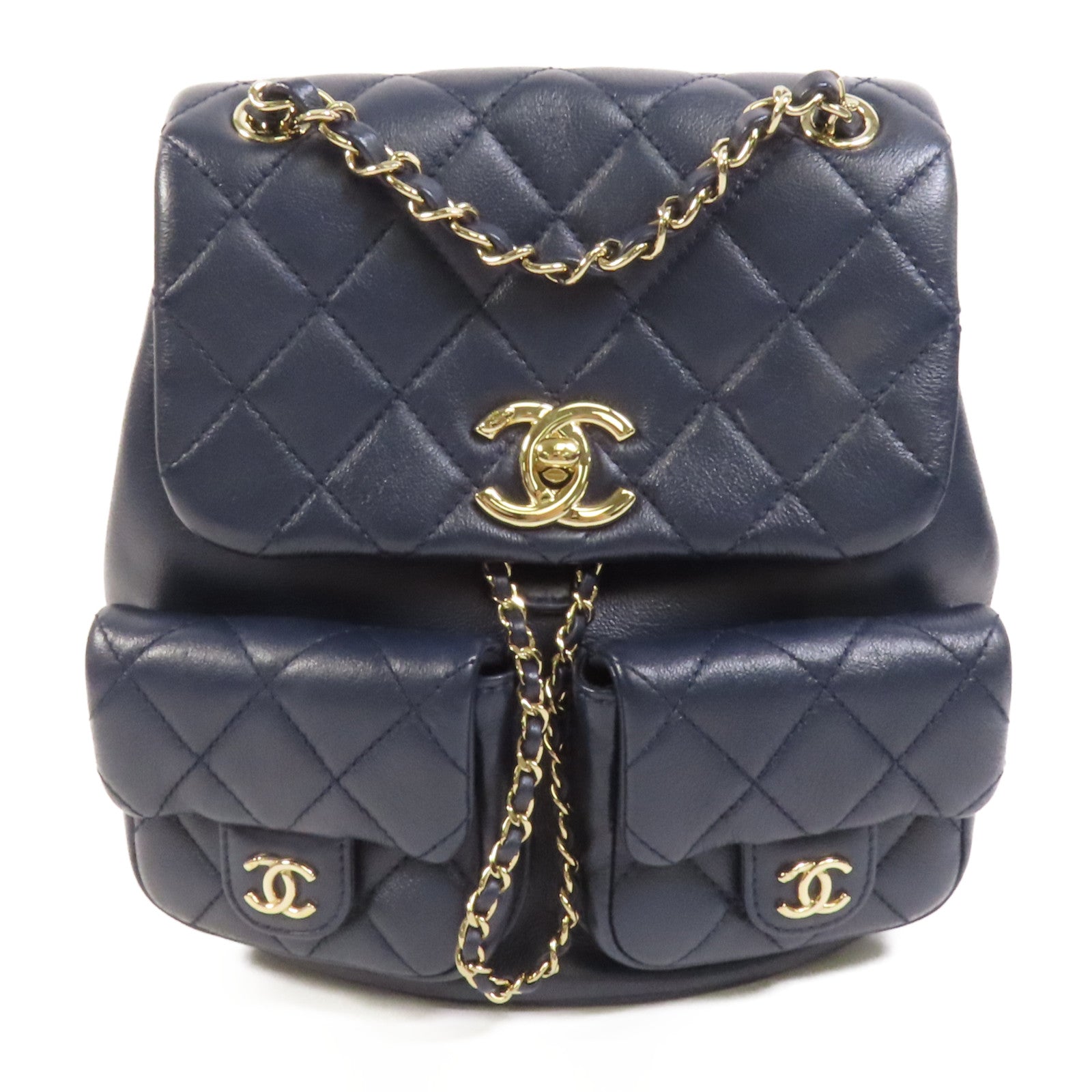 CHANEL 牛皮皮革Duma金扣鏈帶肩背袋背包