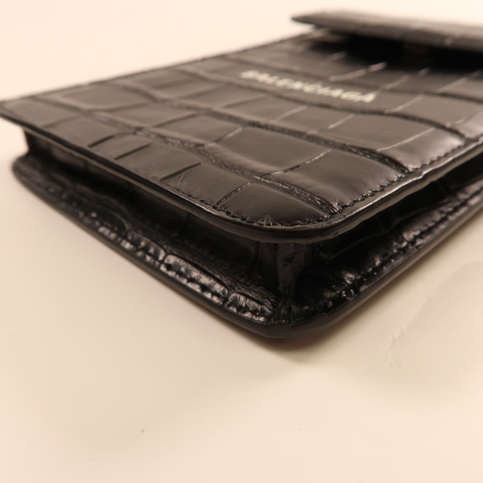 BALENCIAGA 牛皮皮革Cash Phone Card Holder銀扣肩背袋黑色