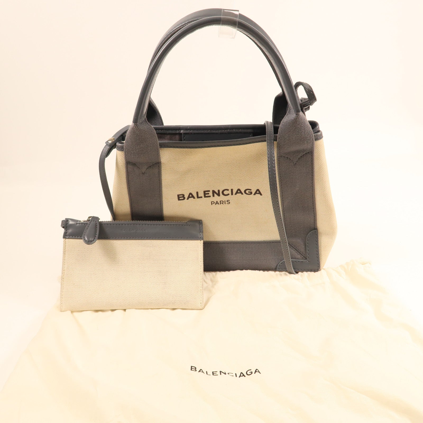 BALENCIAGA 帆布Cabas XS銀扣手挽肩背兩用袋