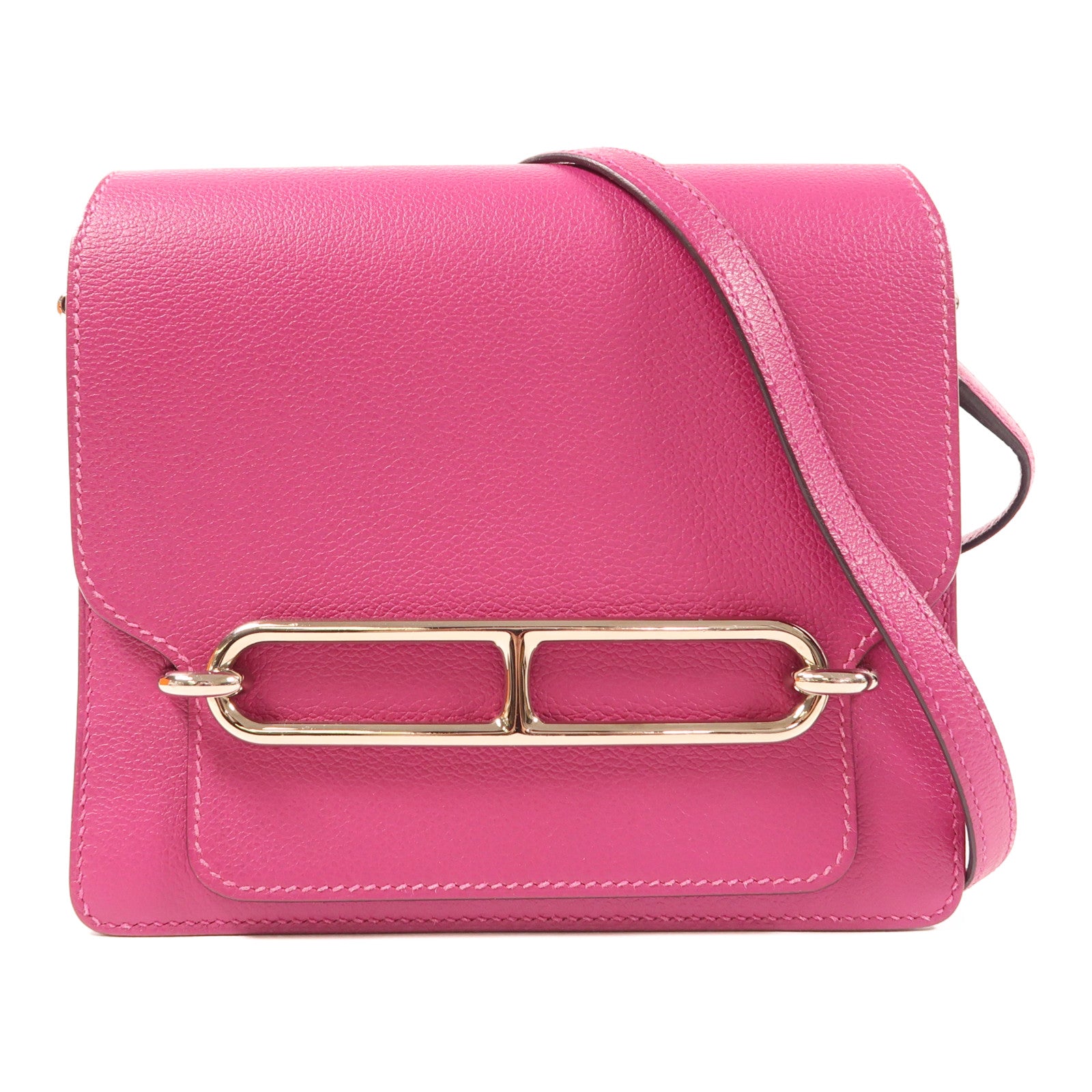 HERMES Evercolor皮革Roulis Mini銀扣肩背袋Rose Pourpre