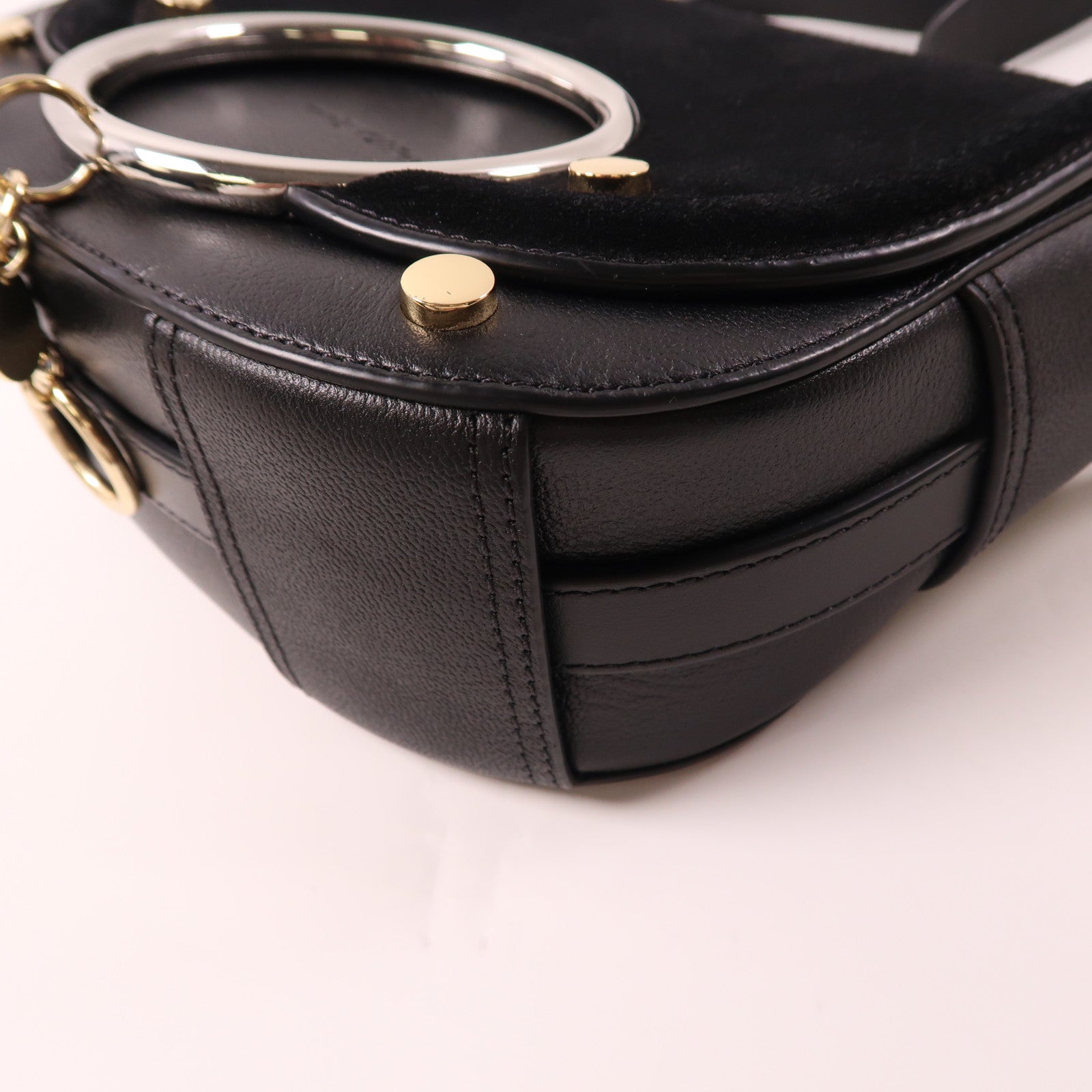 SEE BY CHLOE 牛皮皮革Shoulder Bag銀扣/金扣手挽肩背兩用袋黑色