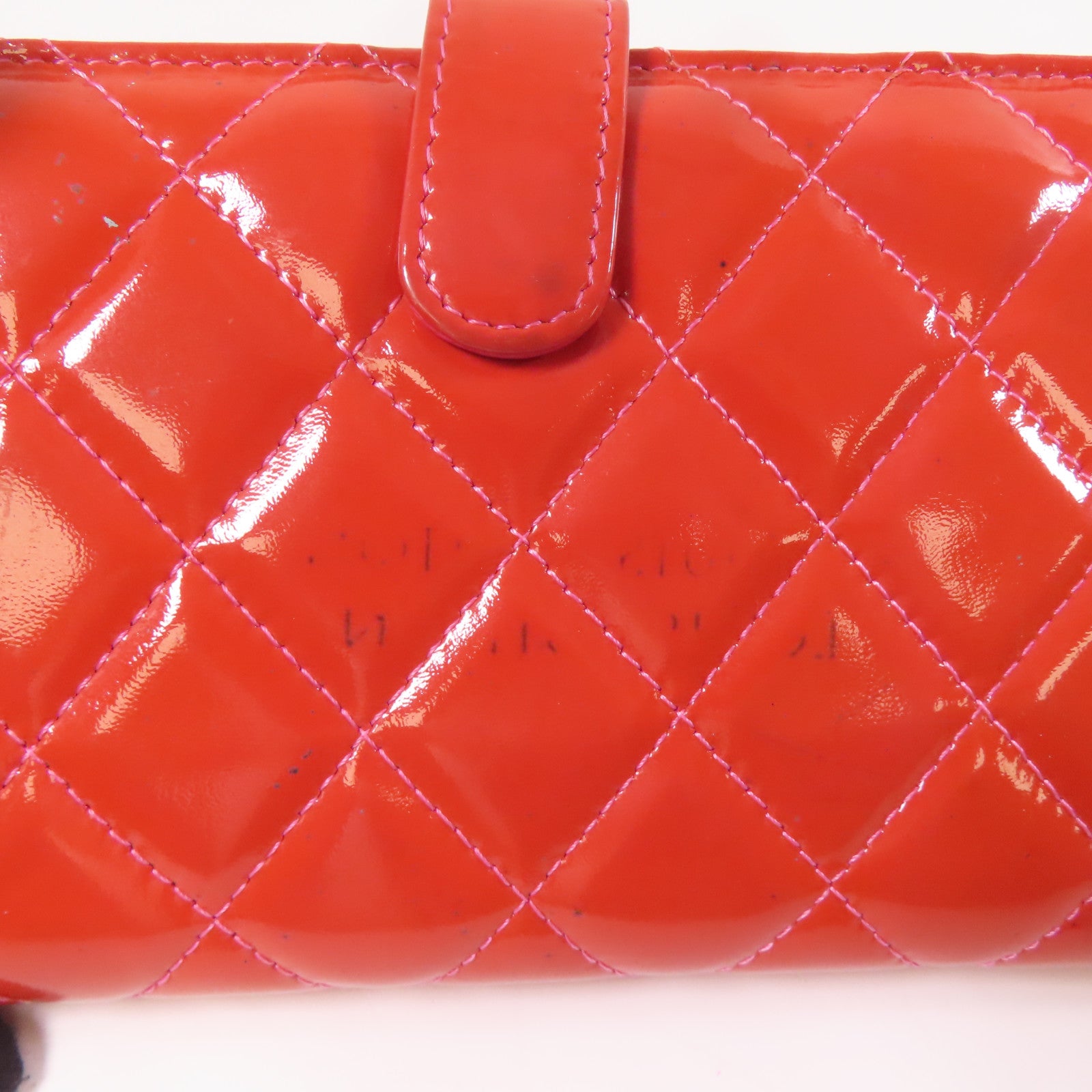 CHANEL 菱格漆皮皮革Long Wallet銀扣長錢包橙色