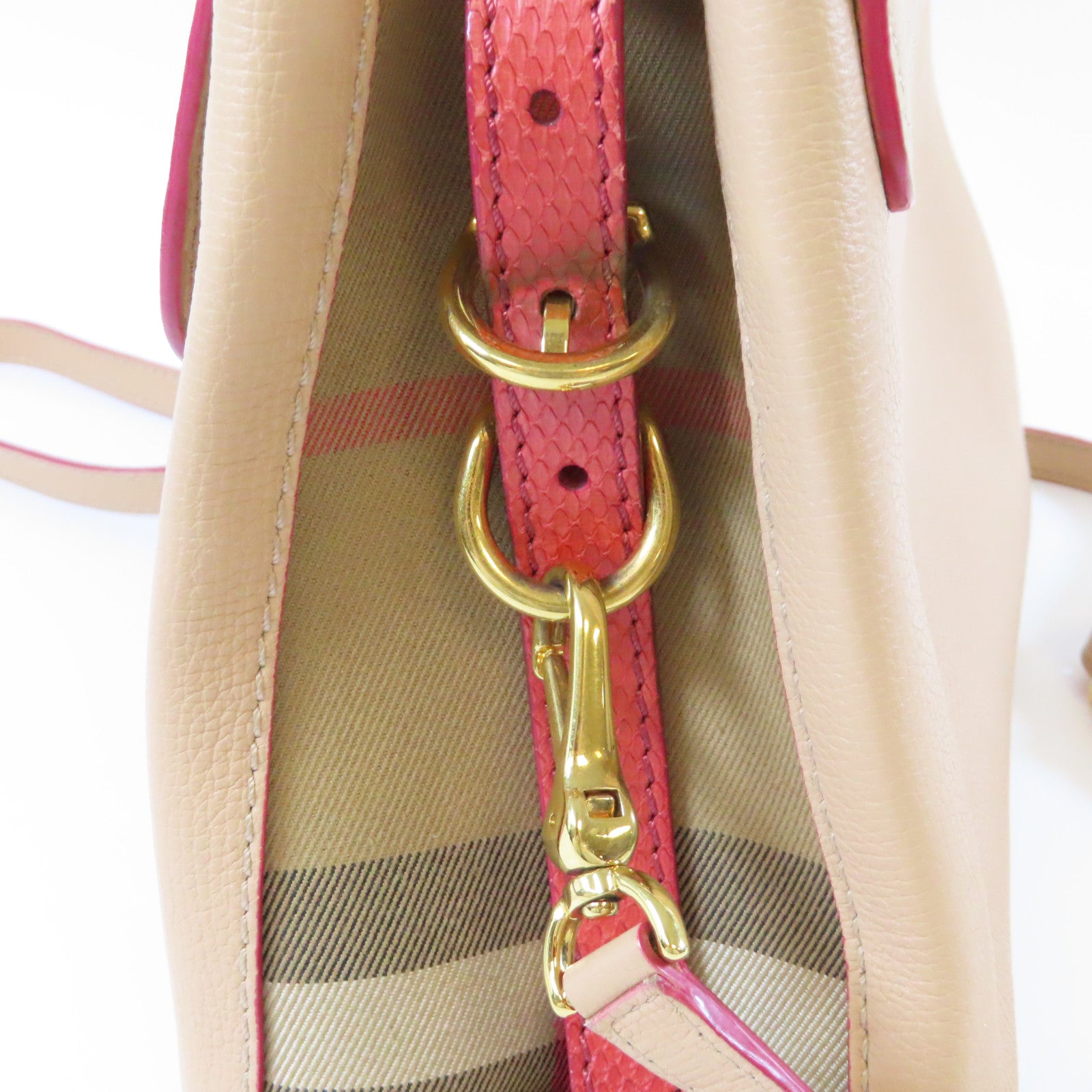 BURBERRY 牛皮皮革2 Way Shoulder Bag金扣手挽肩背兩用袋紅色/米色