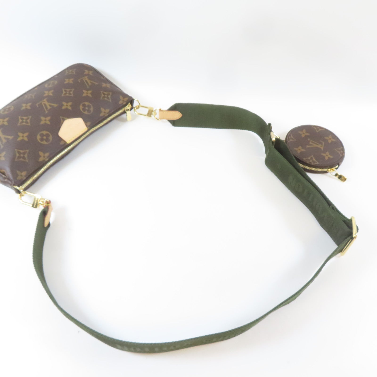 LOUIS VUITTON Monogram Multi Pochette Accessories金扣肩背袋綠色/啡色