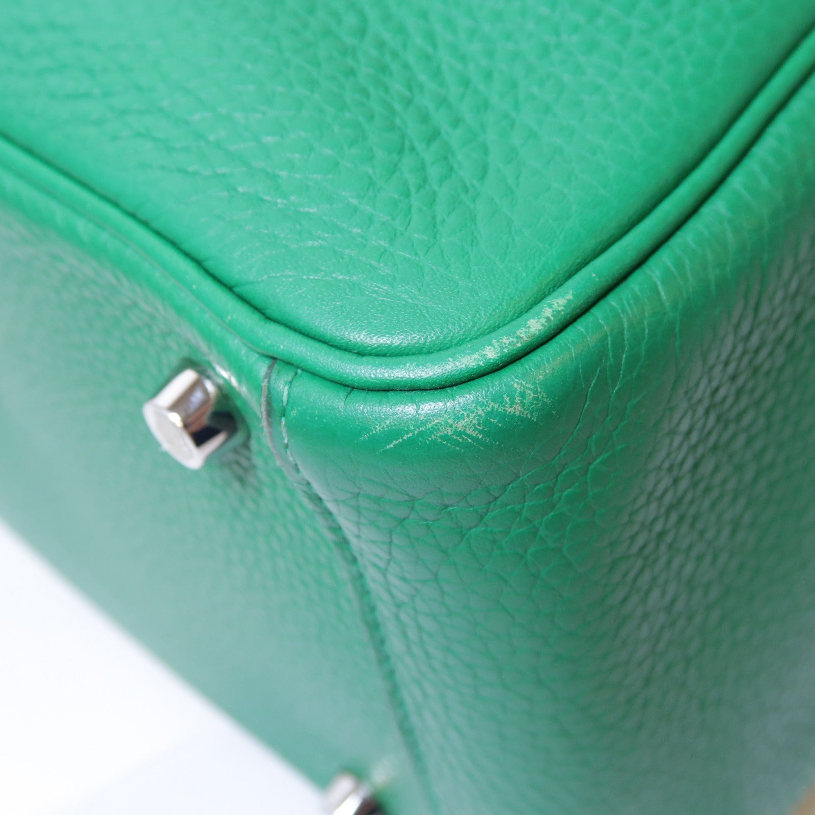 HERMES Clemence皮革Lindy 26銀扣手挽肩背兩用袋絲絨綠色
