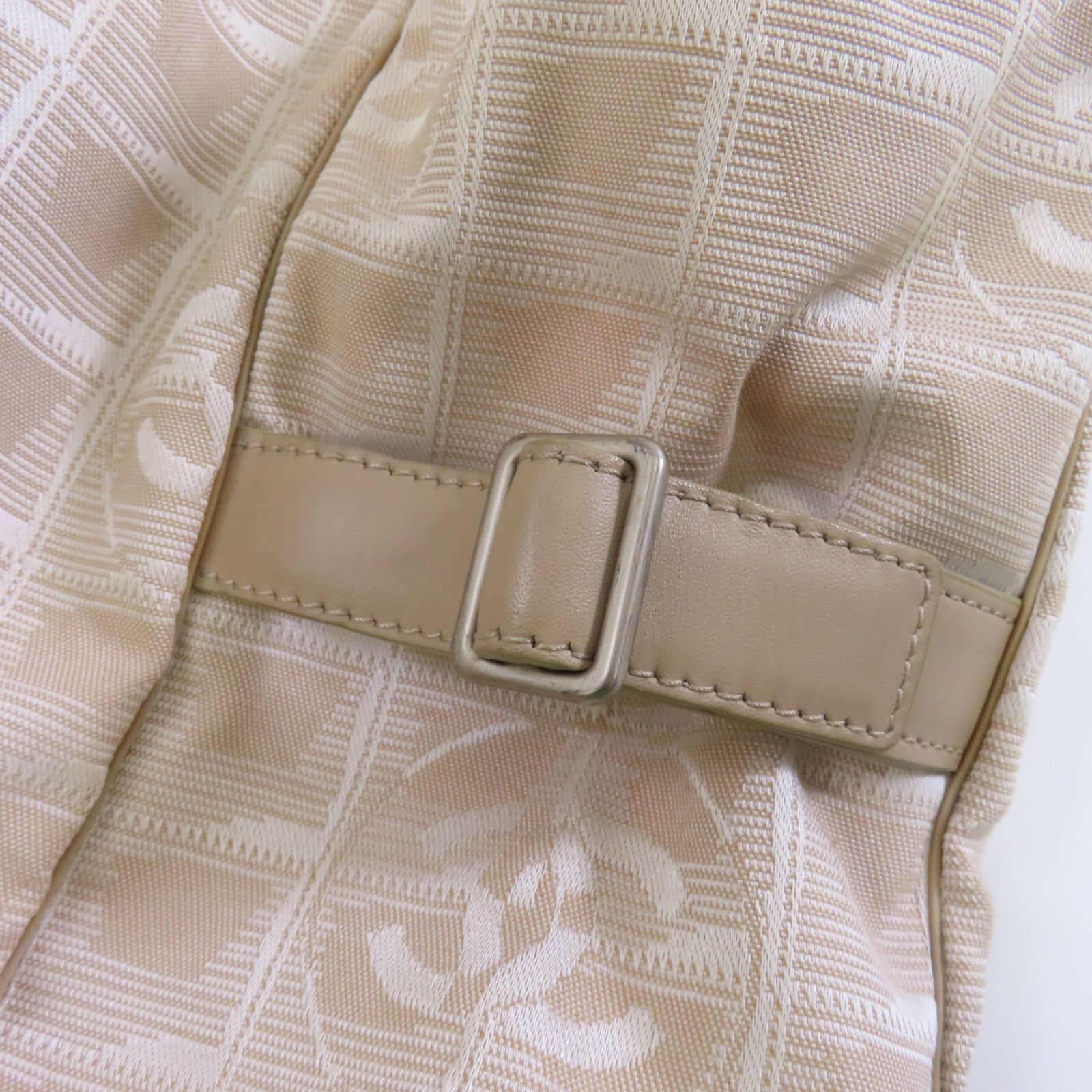 CHANEL 尼龍New Travel Line Tote銀扣肩背袋米色