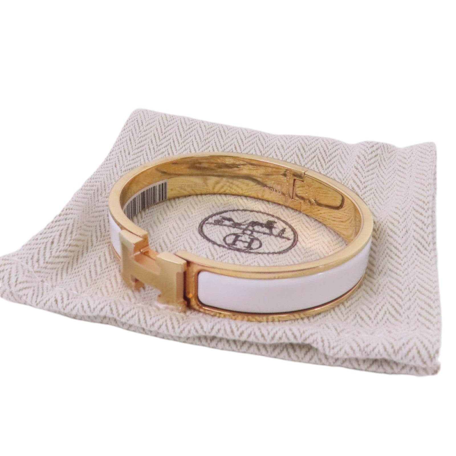HERMES SHW Clic H Bracelet Bangle Metal Enamel White