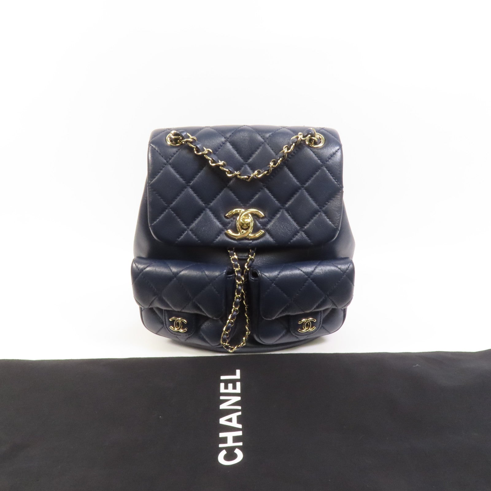 CHANEL 牛皮皮革Duma金扣鏈帶肩背袋背包