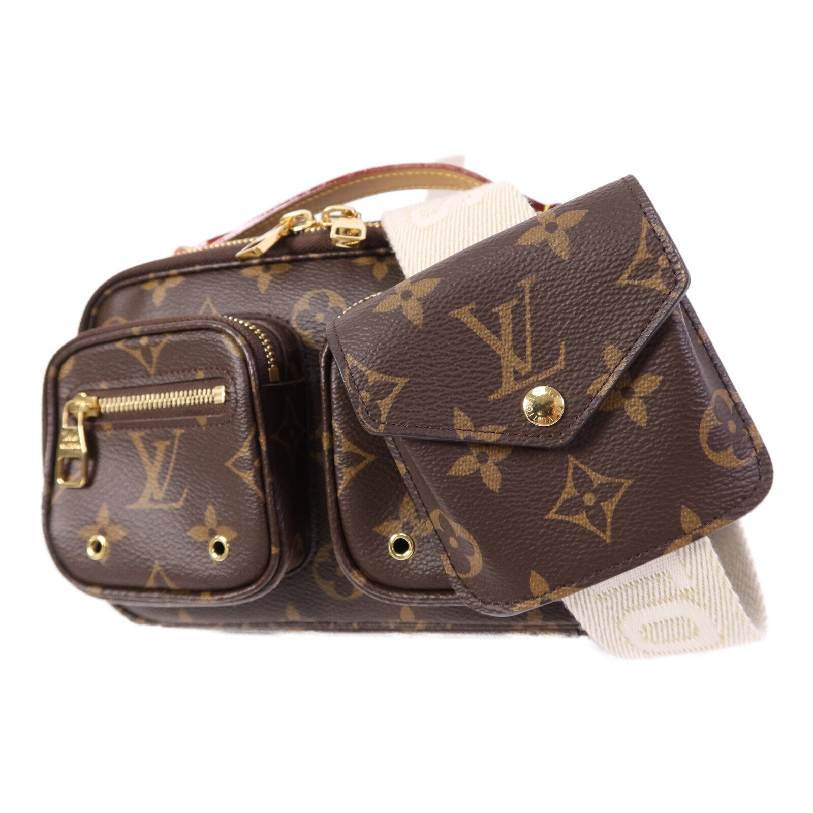 LOUIS VUITTON Monogram Utility金扣手挽肩背兩用袋棕色