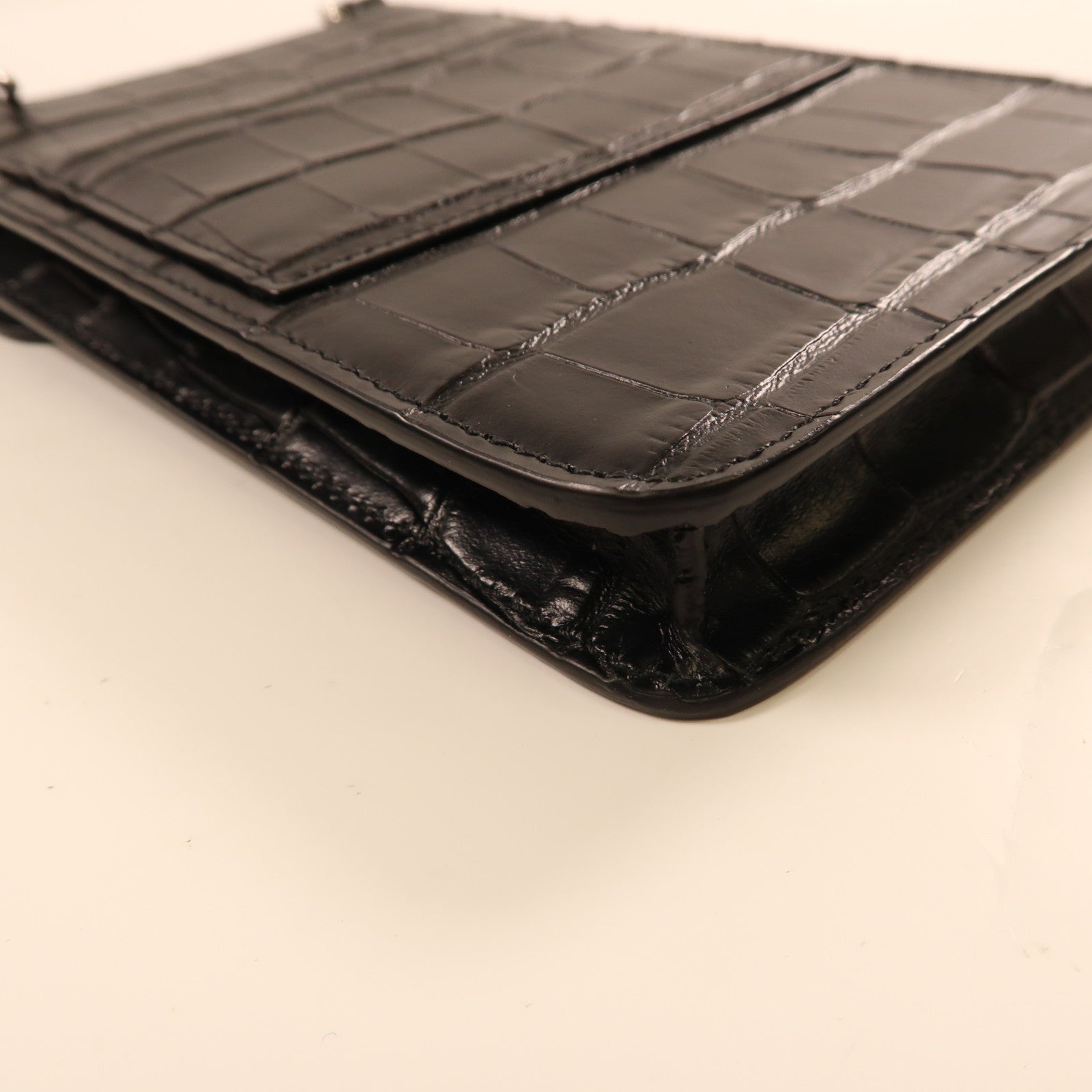 BALENCIAGA 牛皮皮革Cash Phone Card Holder銀扣肩背袋黑色