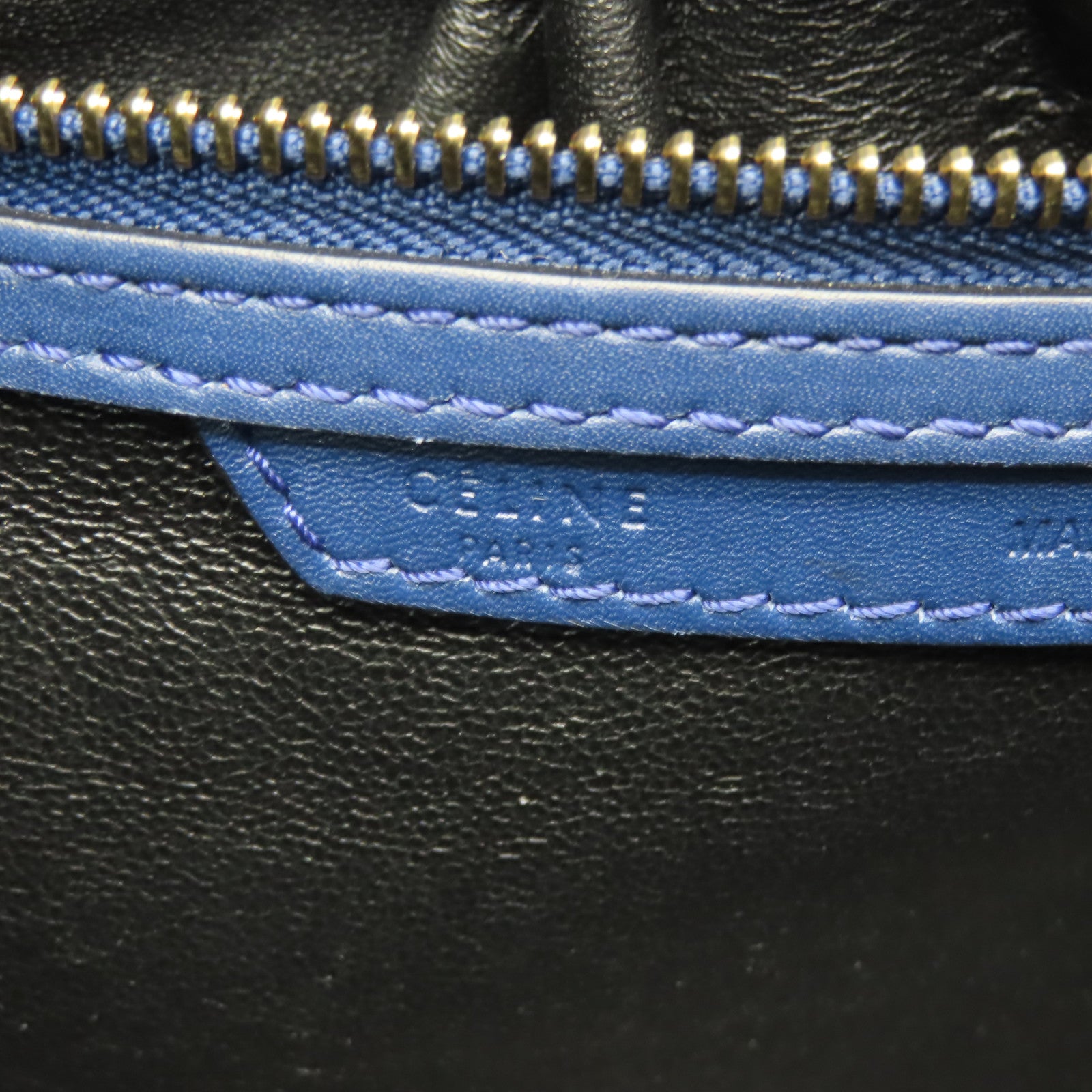 CELINE 【清倉大減價】牛皮皮革Micro Luggage金扣手挽袋藍色/黑色