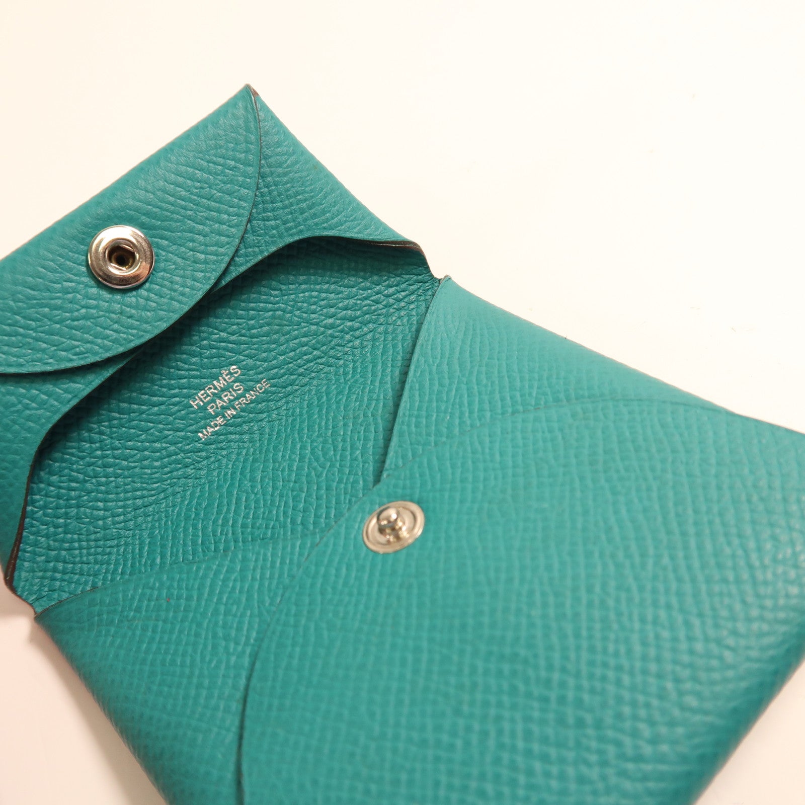 HERMES PHWBastia Card Case Purse Veau Epsom Leather Green