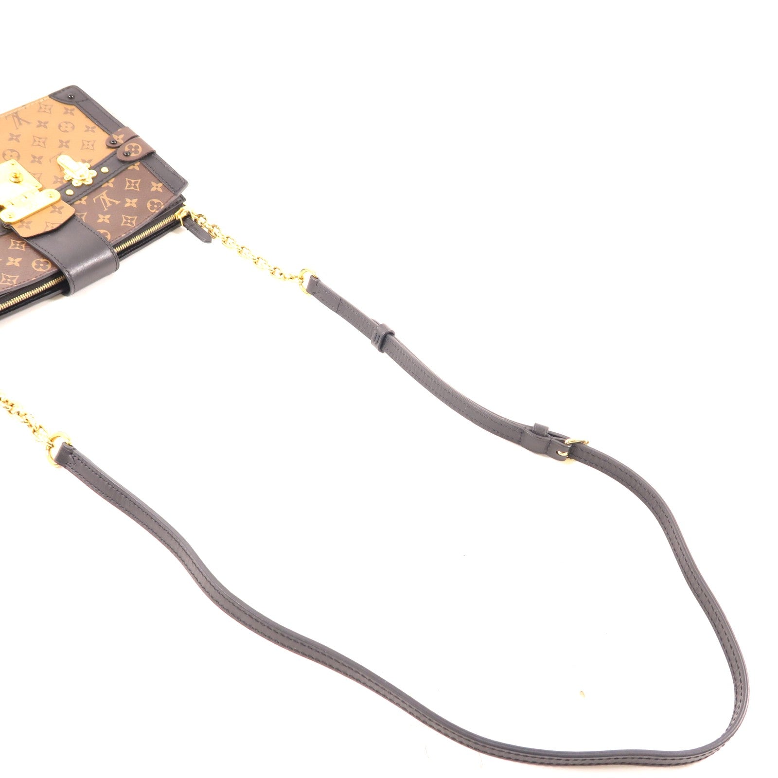 LOUIS VUITTON Monogram Reverse Trunk Clutch金扣肩背袋棕色