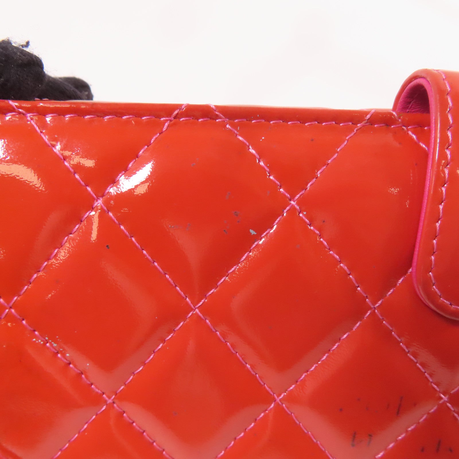 CHANEL 菱格漆皮皮革Long Wallet銀扣長錢包橙色