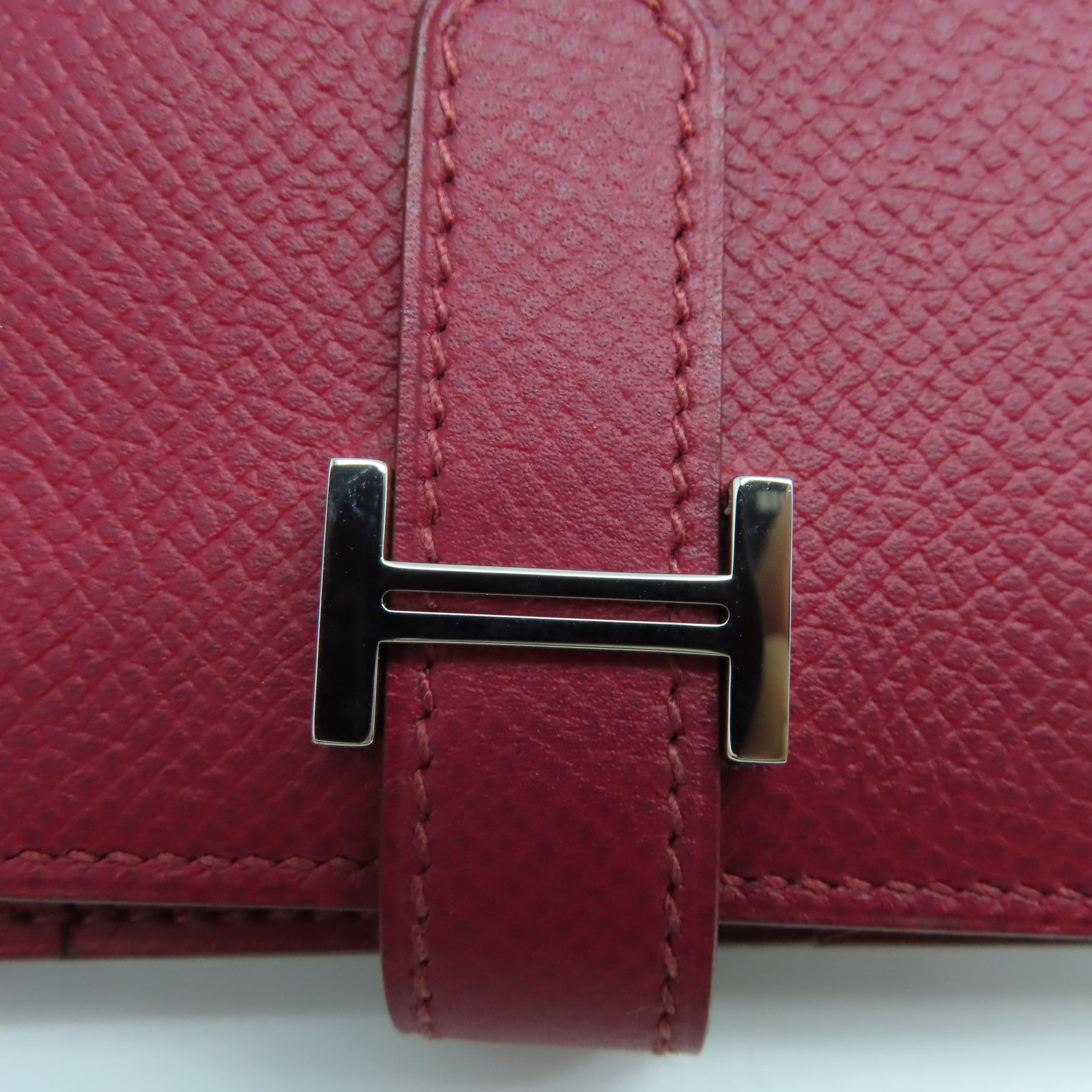HERMES 【清倉大減價】Epsom皮革Bearn bi-fold銀扣長錢包Rouge紅色