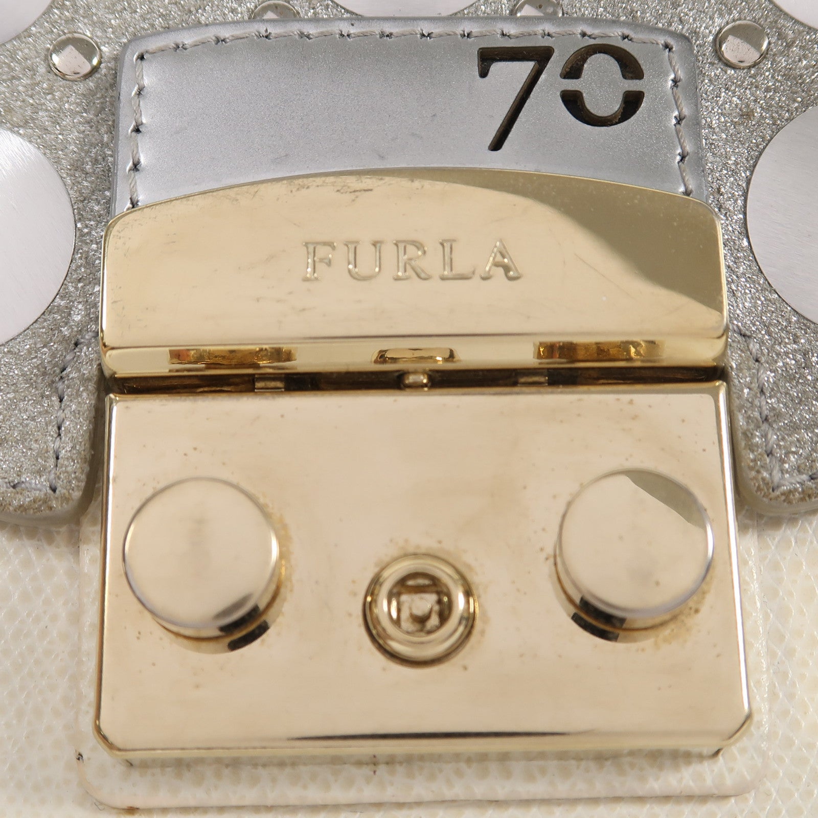 Furla 牛皮皮革Shoulder Bag金扣鏈帶肩背袋白色/灰色