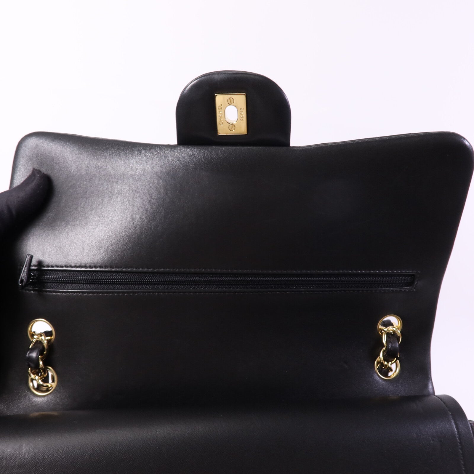 CHANEL 羊皮皮革Large Classic金扣鏈帶肩背袋