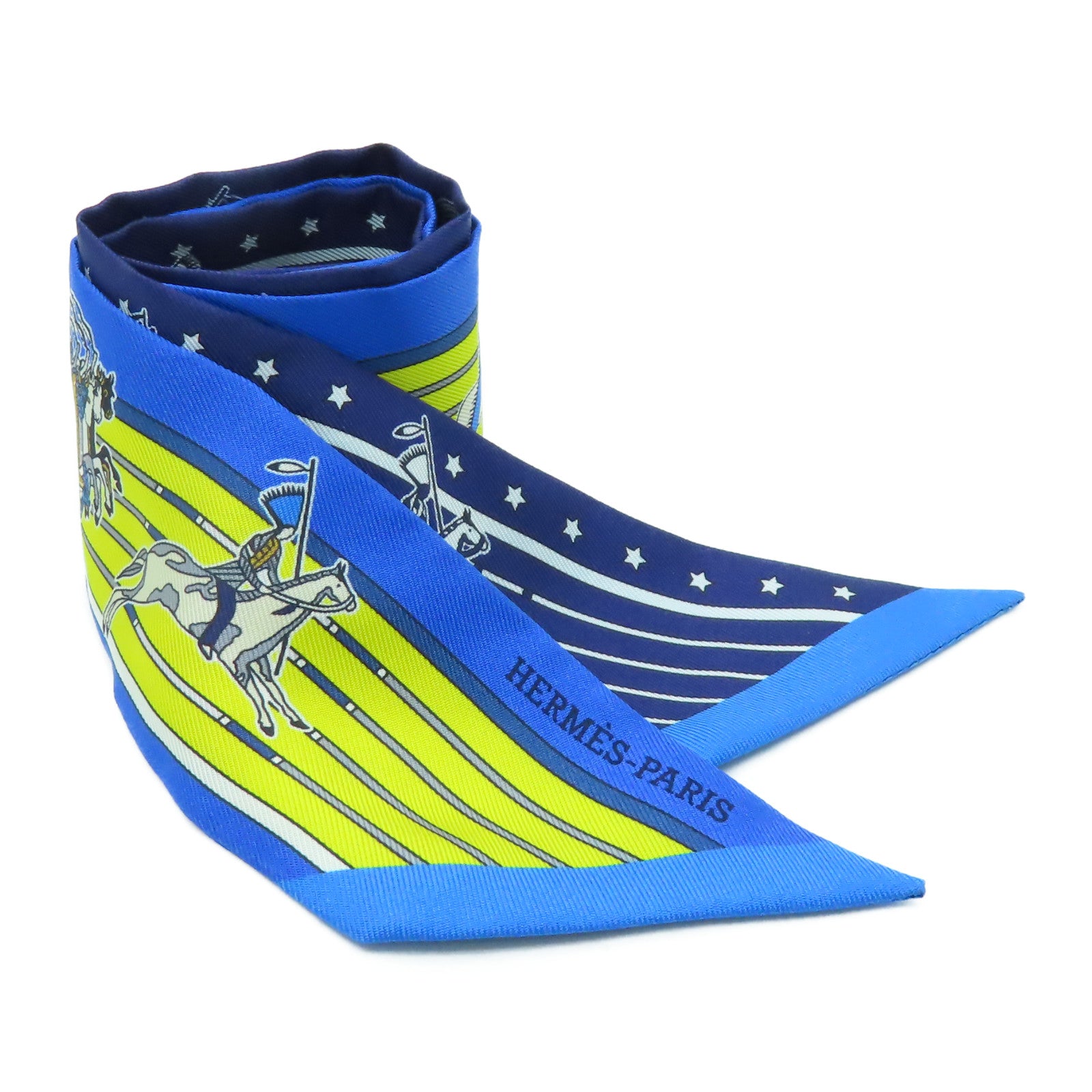 HERMES 【激減優惠】絲質Twilly Scarf絲巾藍色/黃色