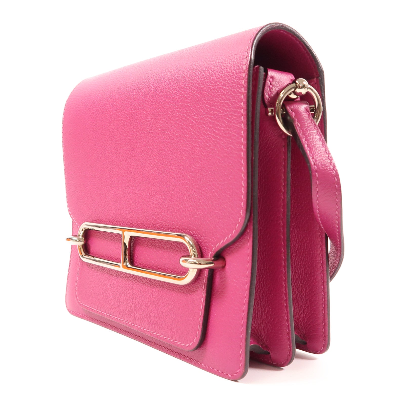 HERMES Evercolor皮革Roulis Mini銀扣肩背袋Rose Pourpre
