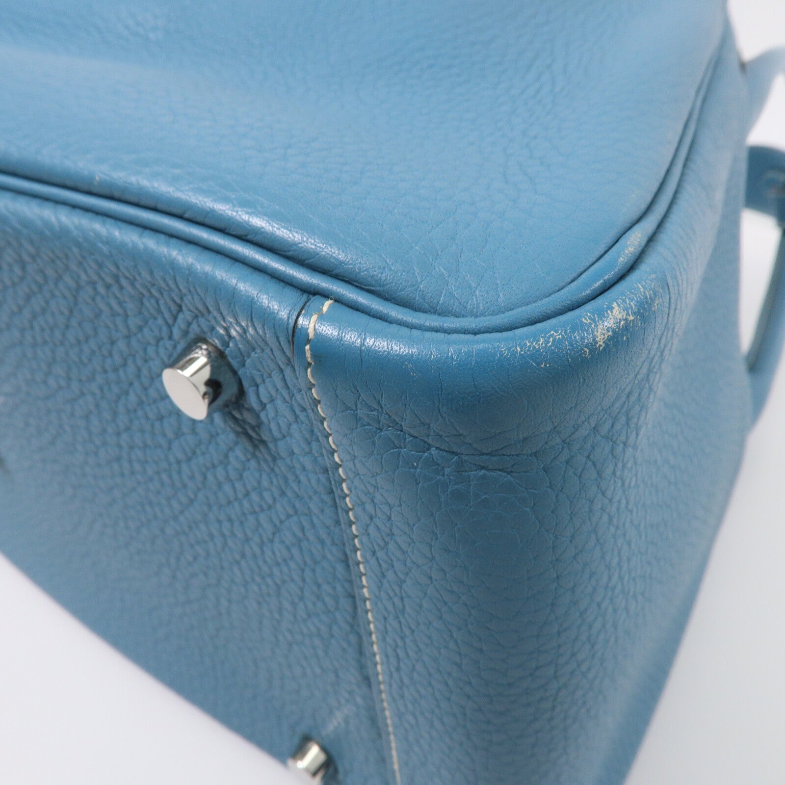 HERMES Clemence皮革Lindy 34手挽肩背兩用袋Bleu Jean
