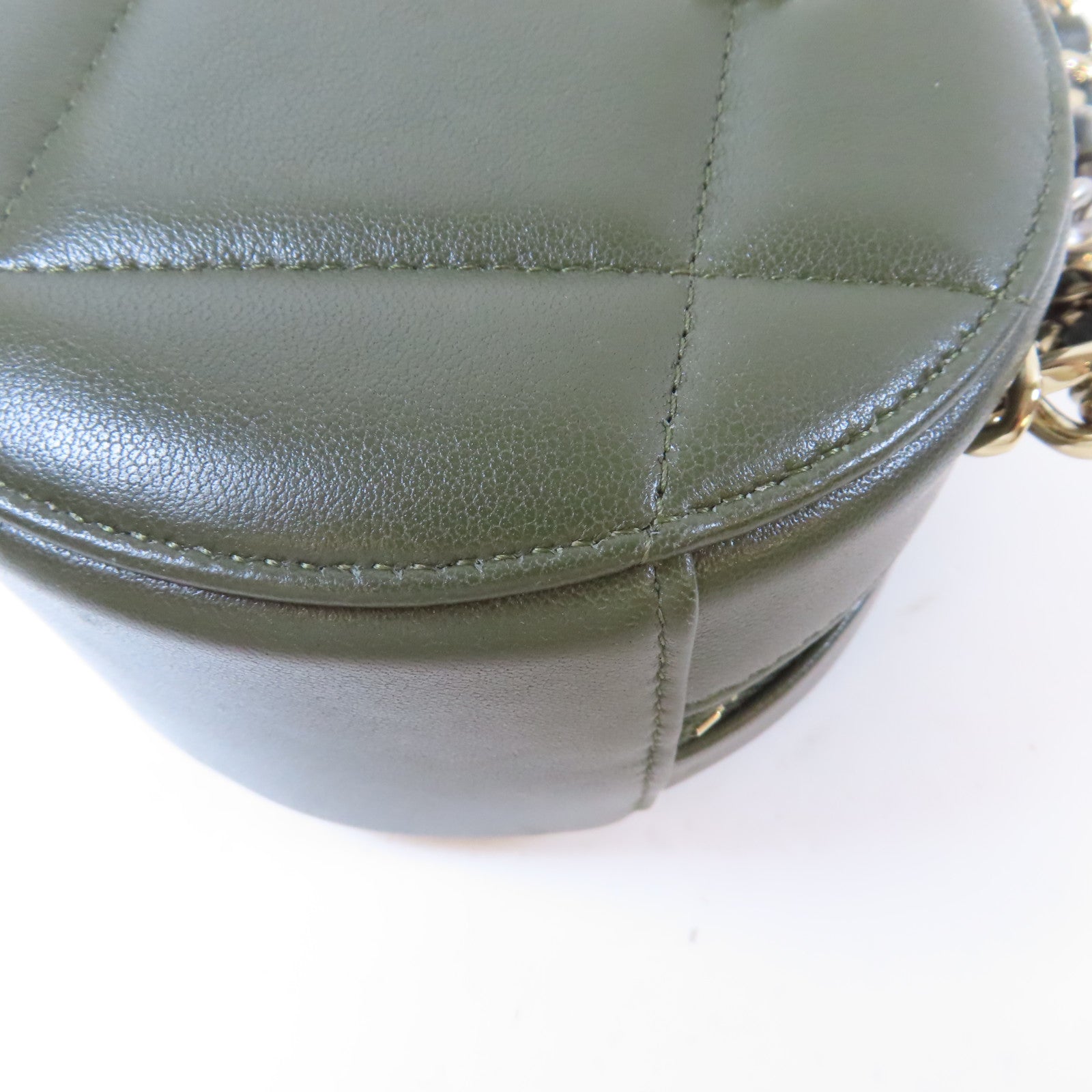 CHANEL 【激減優惠】菱格羊皮皮革Round Clutch 19金/銀扣鏈帶手挽肩背兩用袋綠色