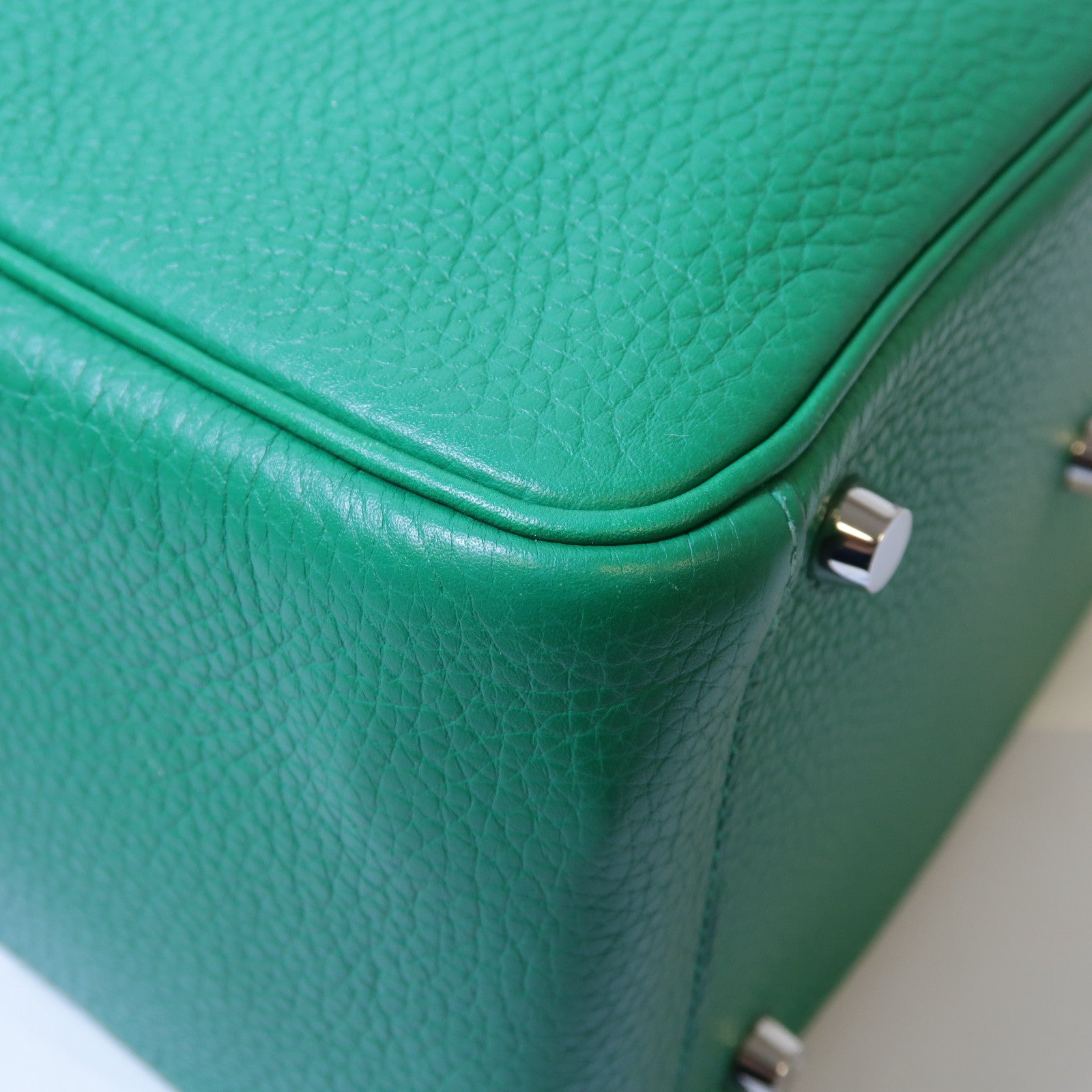 HERMES Clemence皮革Lindy 26銀扣手挽肩背兩用袋絲絨綠色