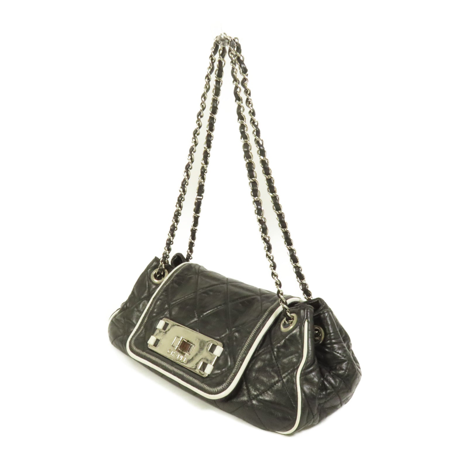 CHANEL 牛皮皮革West Accordion Flap Bag銀扣鏈帶肩背袋