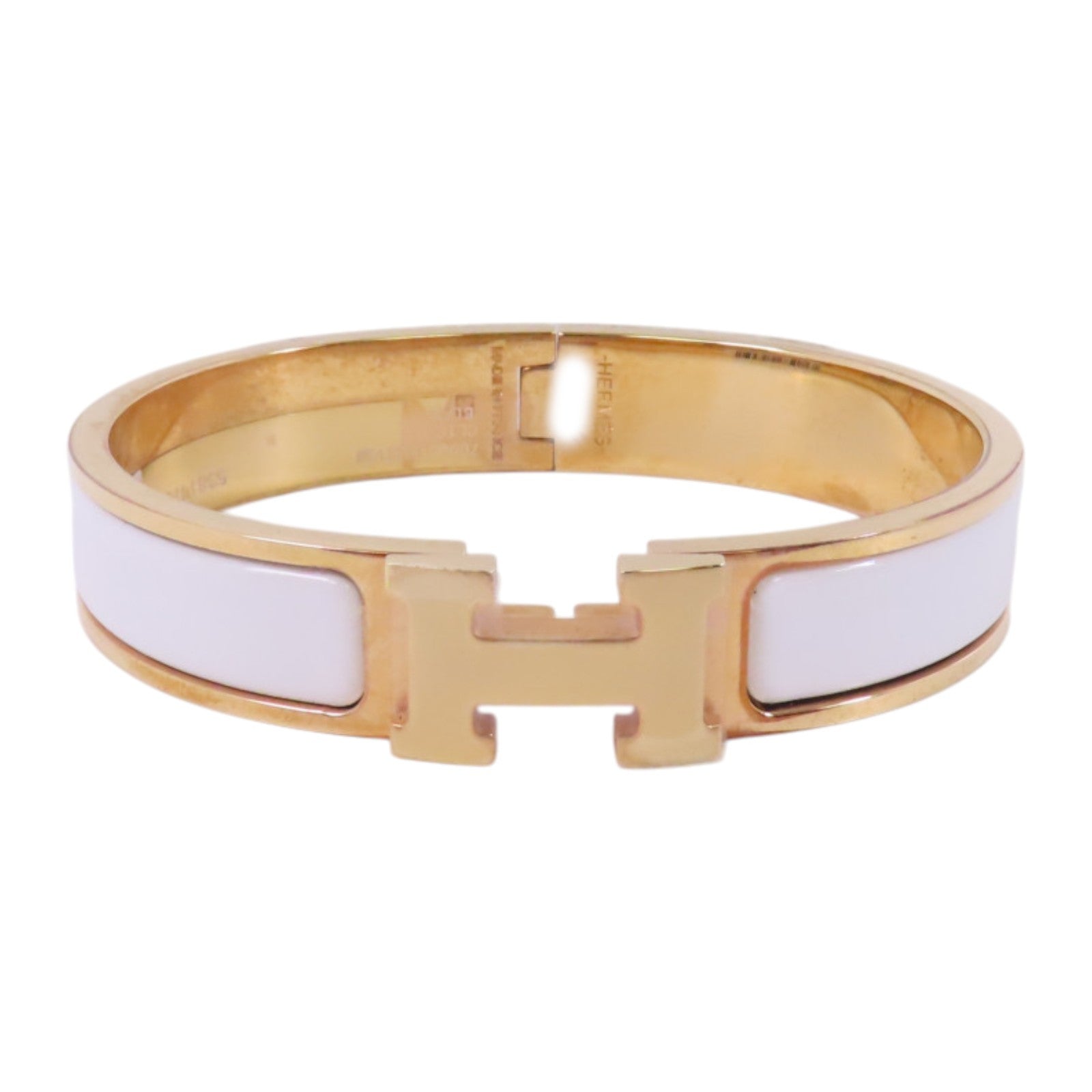 HERMES SHW Clic H Bracelet Bangle Metal Enamel White