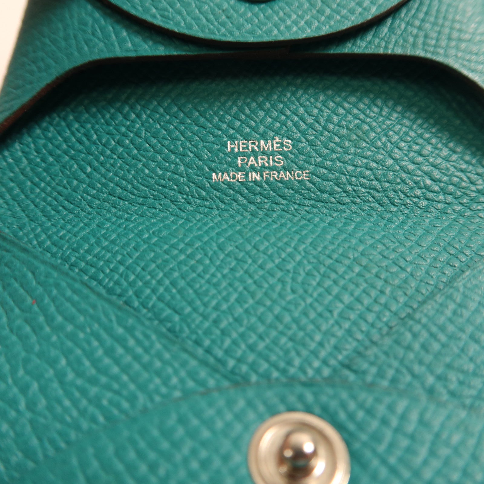 HERMES PHWBastia Card Case Purse Veau Epsom Leather Green