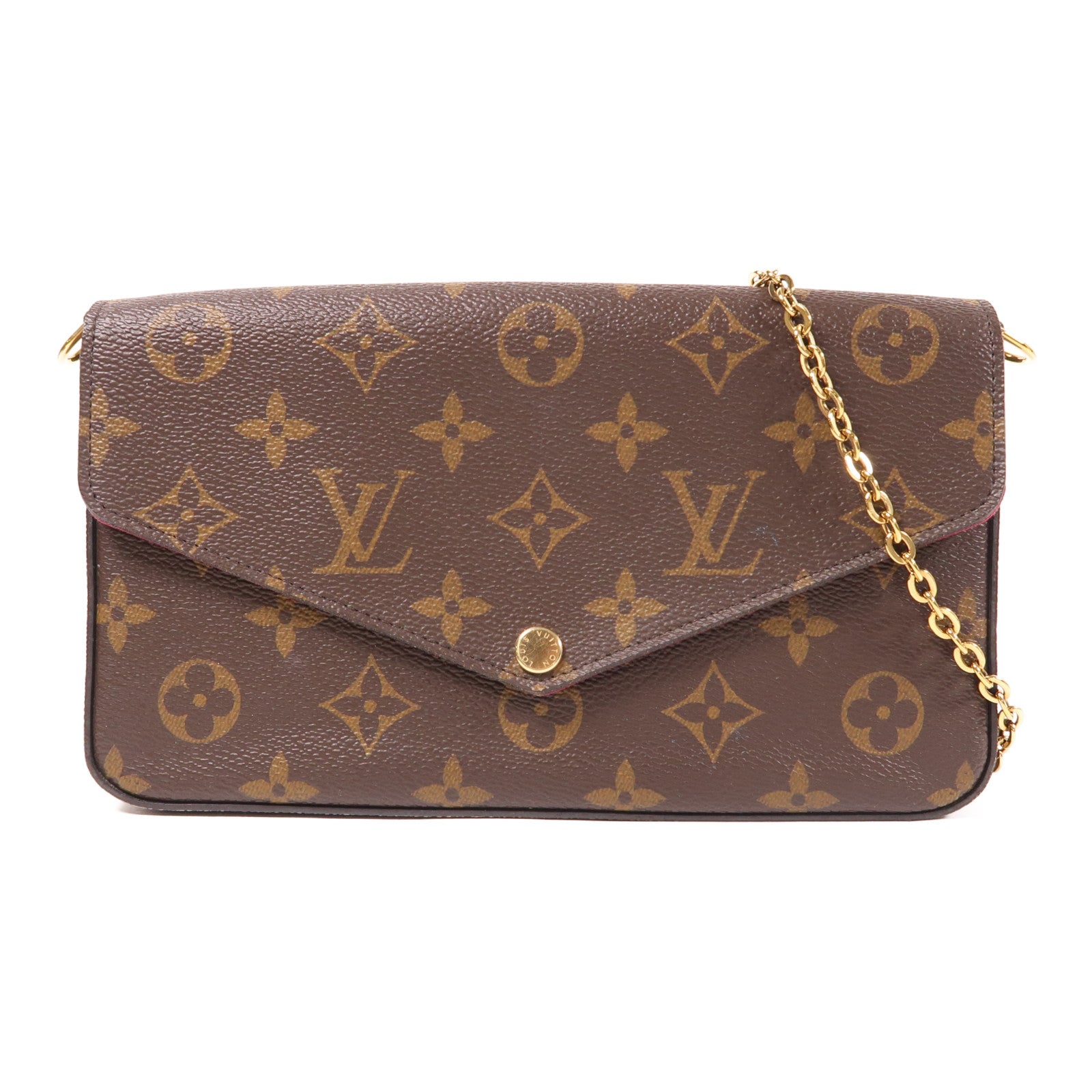 LOUIS VUITTON Monogram Pochette Felicie金扣鏈帶肩背袋棕色