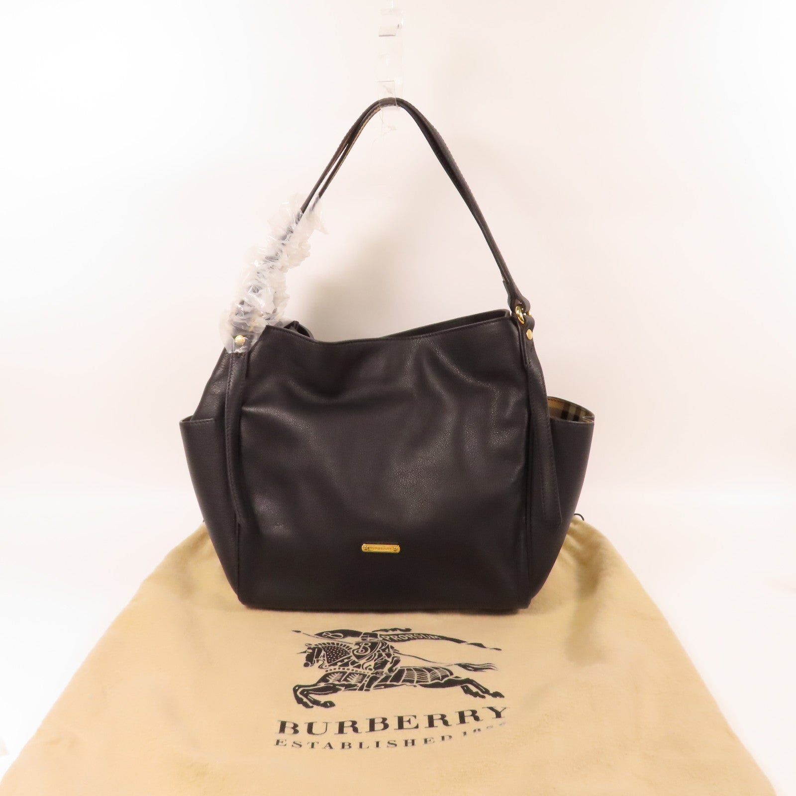 BURBERRY 牛皮皮革Small Canterbury Tote金扣肩背袋/手挽袋黑色