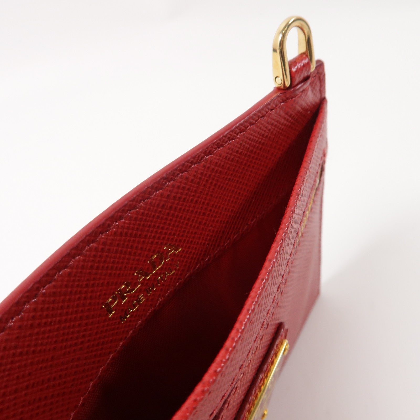 PRADA Saffiano皮革Card Case金扣卡片套紅色