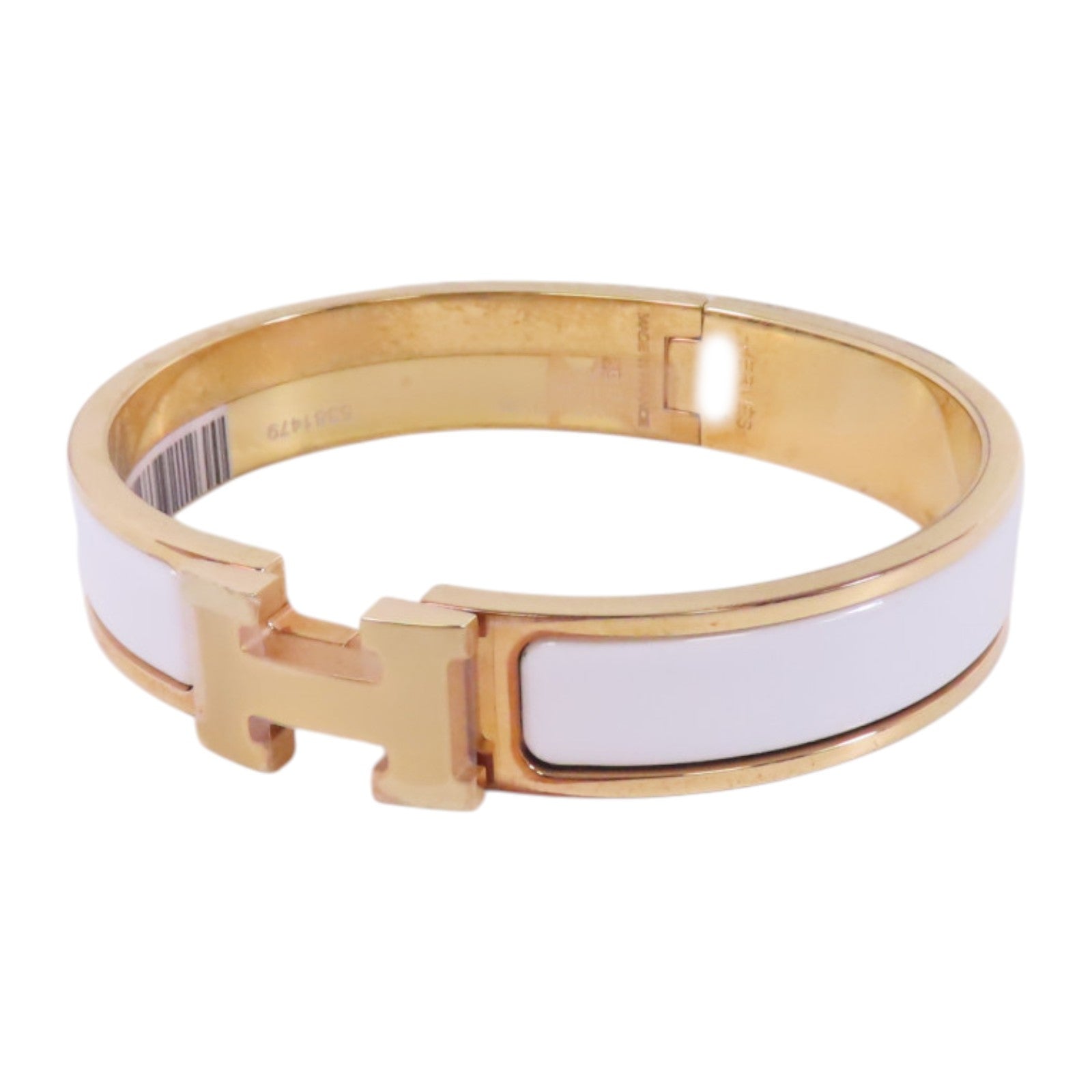 HERMES SHW Clic H Bracelet Bangle Metal Enamel White