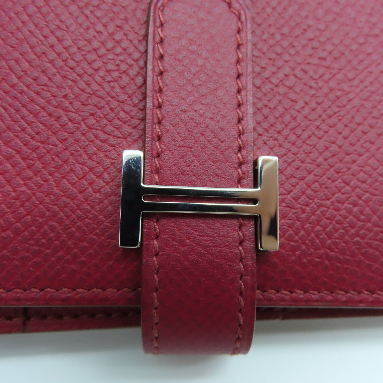 HERMES 【清倉大減價】Epsom皮革Bearn bi-fold銀扣長錢包Rouge紅色