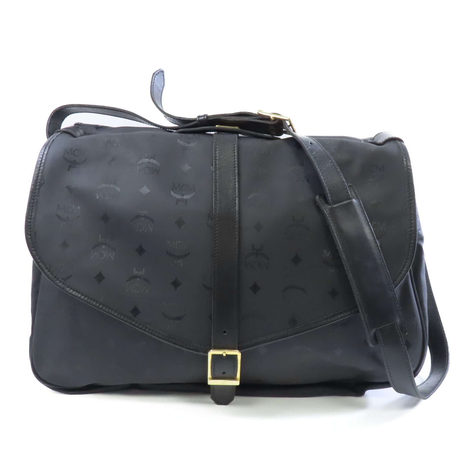 MCM 塗層帆布Shoulder Bag金扣肩背袋黑色