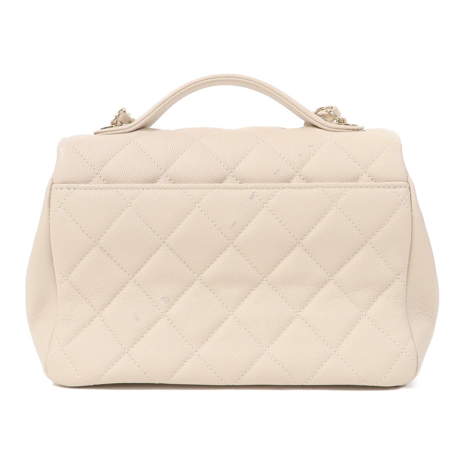 CHANEL 菱格Caviar皮革Shoulder Bag金扣鏈帶肩背袋米色
