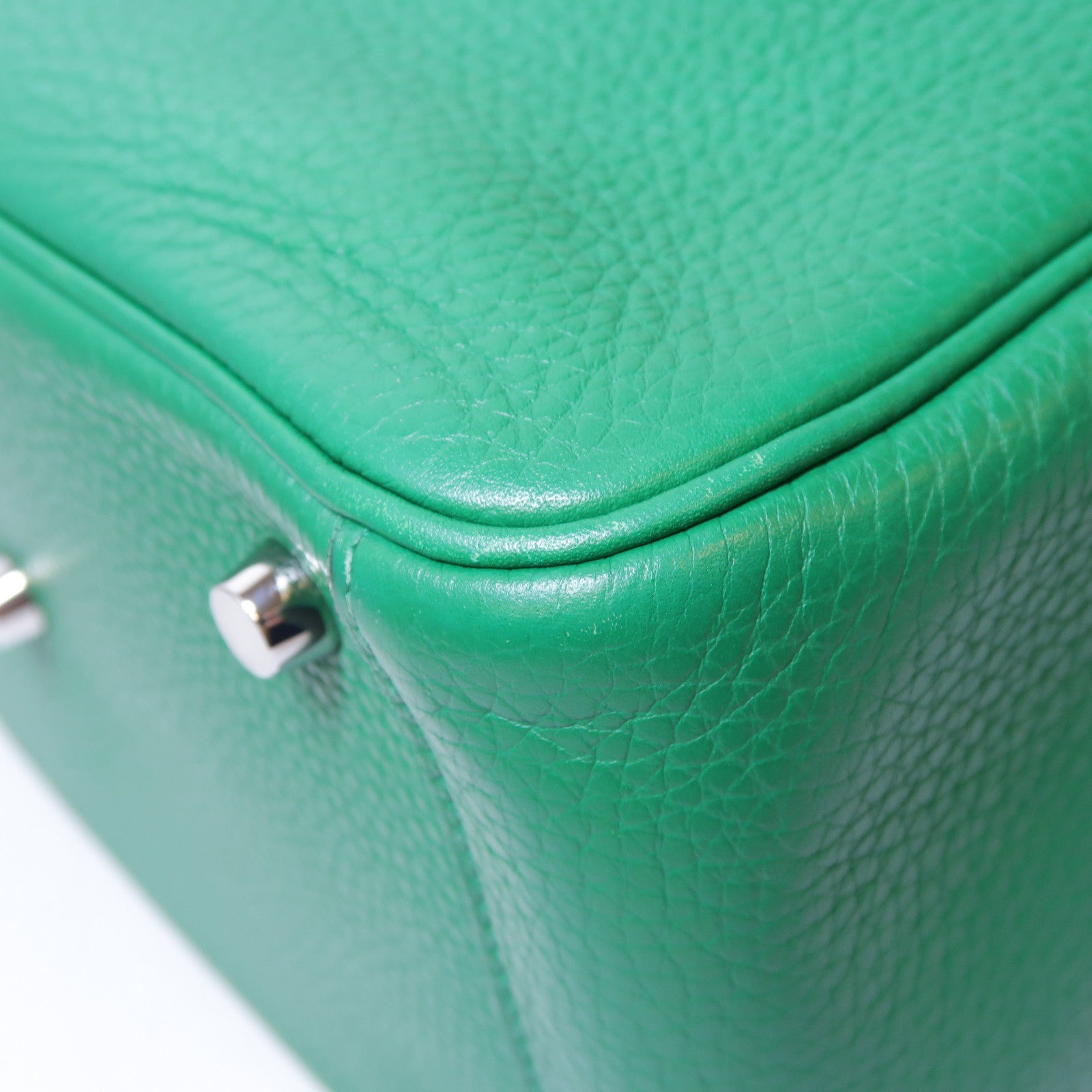 HERMES Clemence皮革Lindy 26銀扣手挽肩背兩用袋絲絨綠色