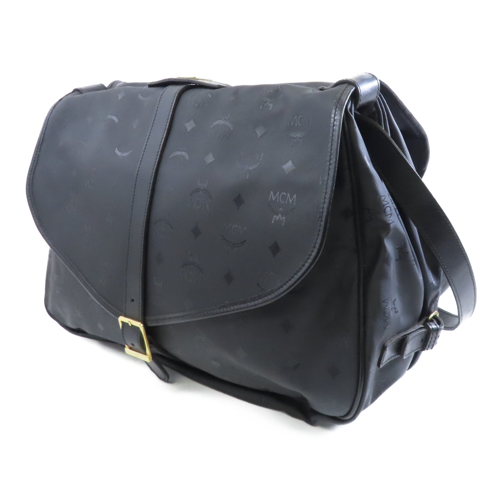 MCM 塗層帆布Shoulder Bag金扣肩背袋黑色