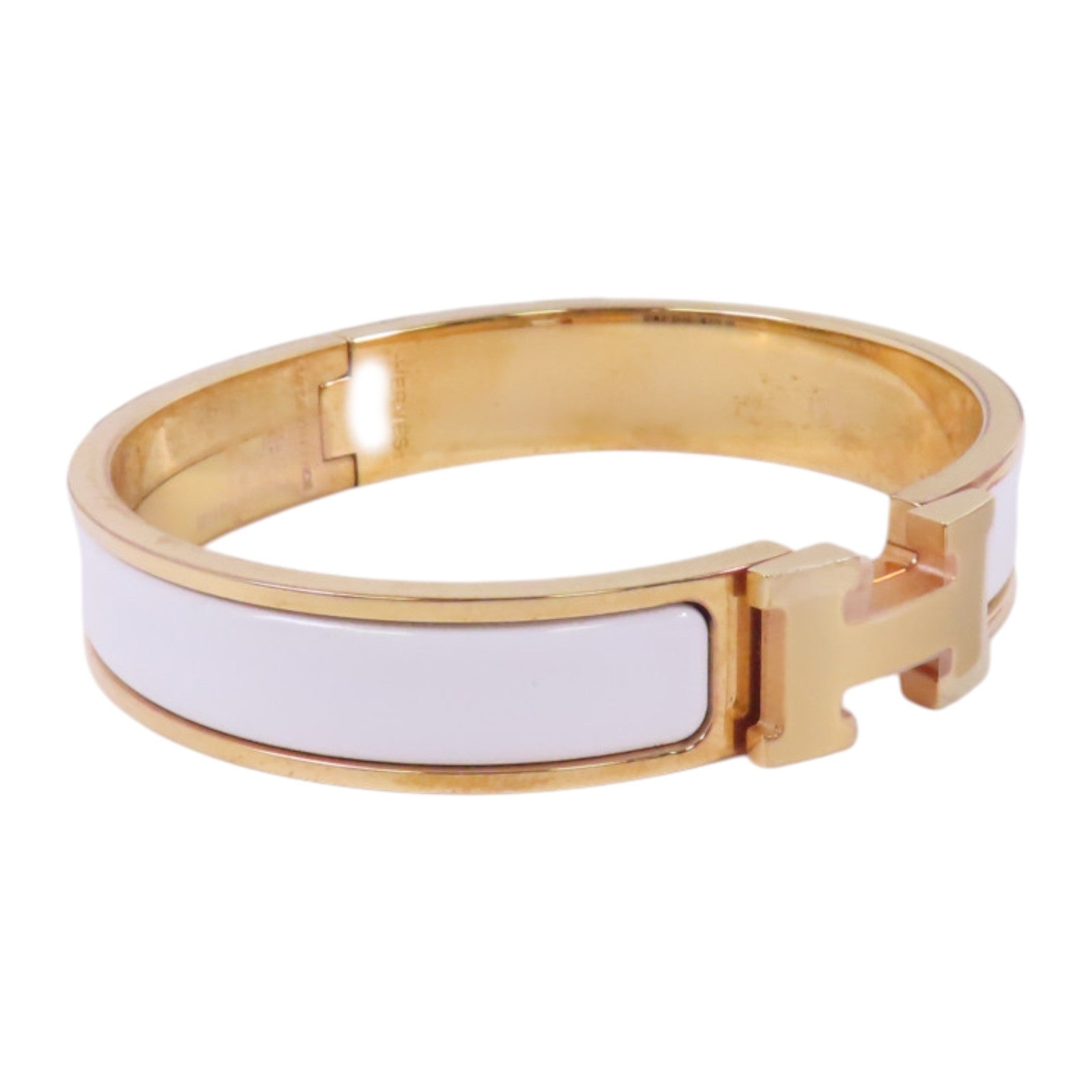 HERMES SHW Clic H Bracelet Bangle Metal Enamel White