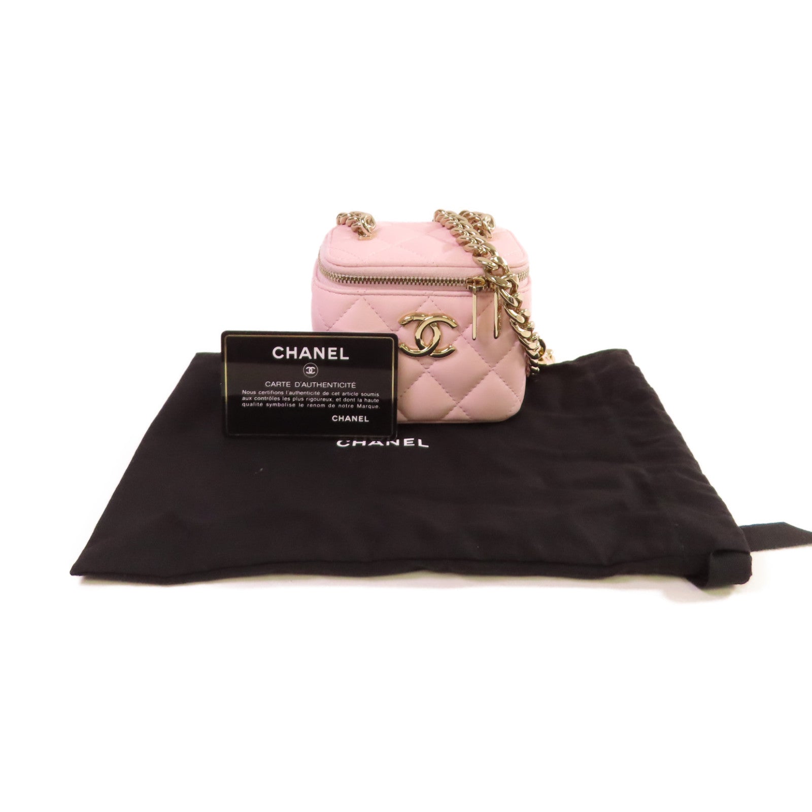 CHANEL 菱格羊皮皮革Mini Vanity Case金扣鏈帶肩背袋粉紅色