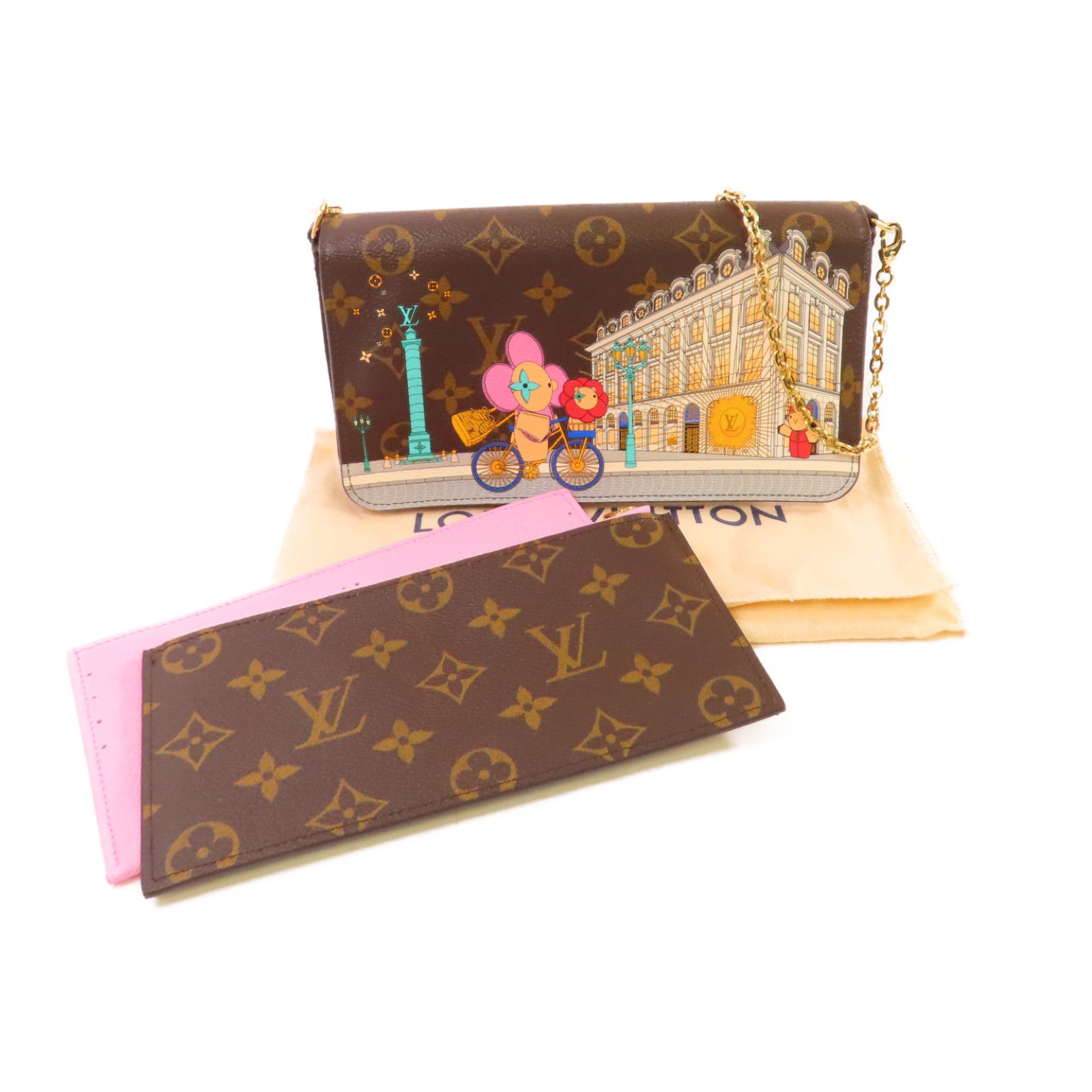 LOUIS VUITTON Monogram Felicie Pochette Shoulder Bag金扣鏈帶肩背袋啡色