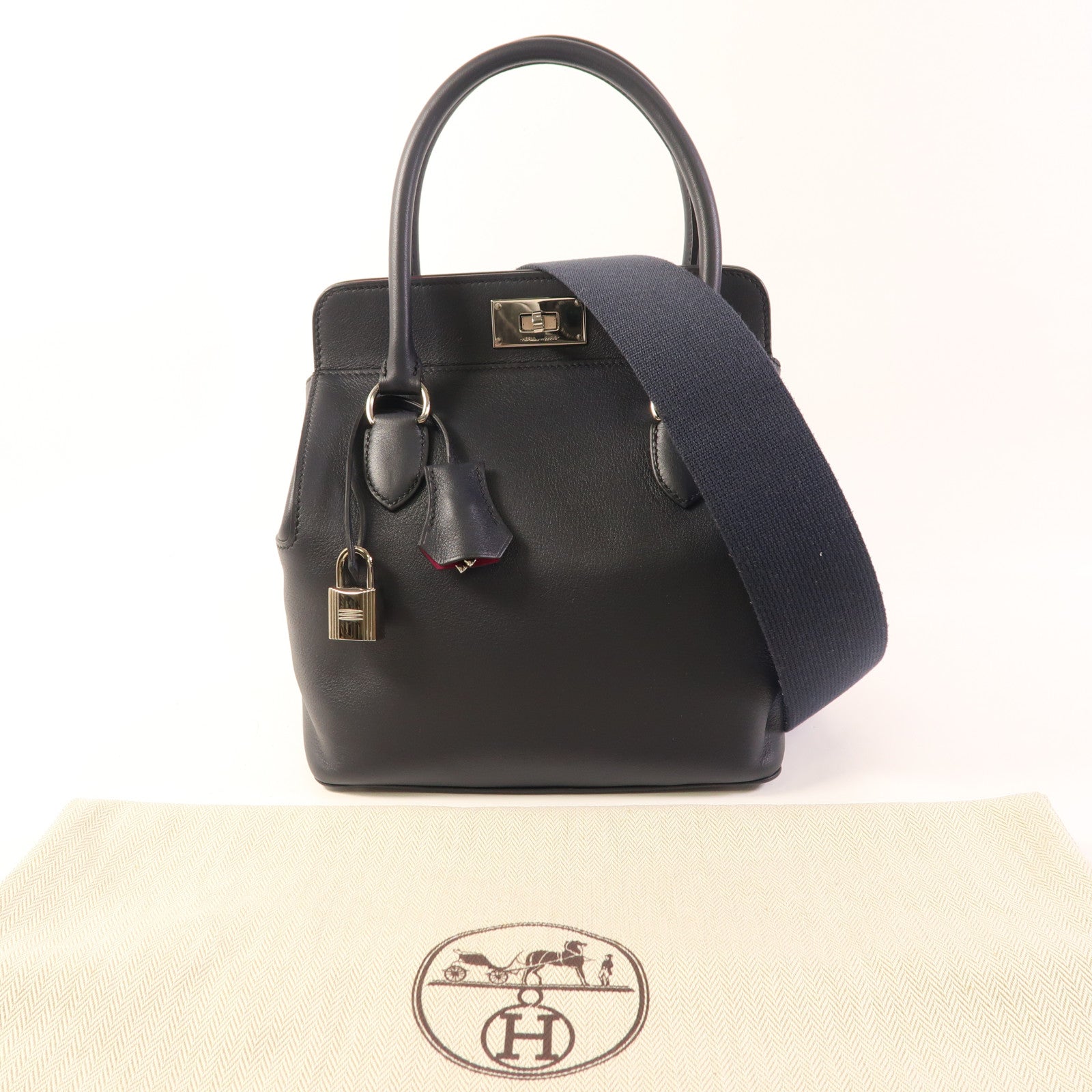 HERMES Evercolor皮革Toolbox 20銀扣手挽肩背兩用袋Bleu Indigo/Fuchsia
