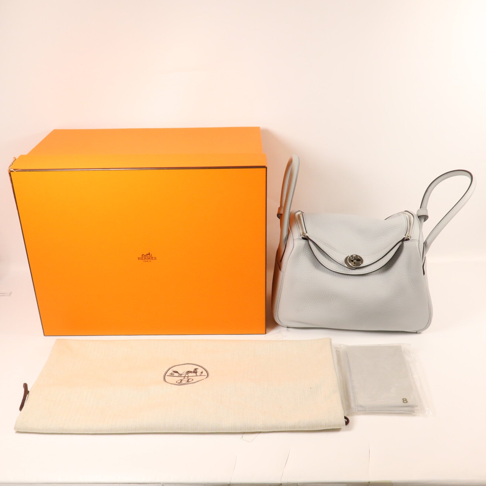HERMES Clemence皮革Lindy 26手挽肩背兩用袋Bleu Brume