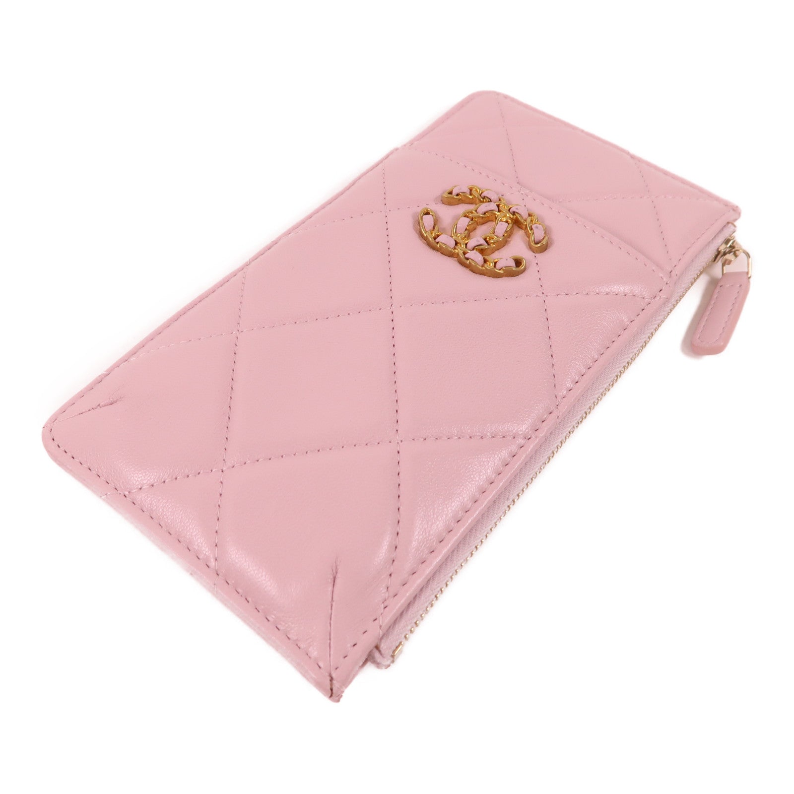 CHANEL 羊皮皮革C19 Phone And Card Case金扣手拿包